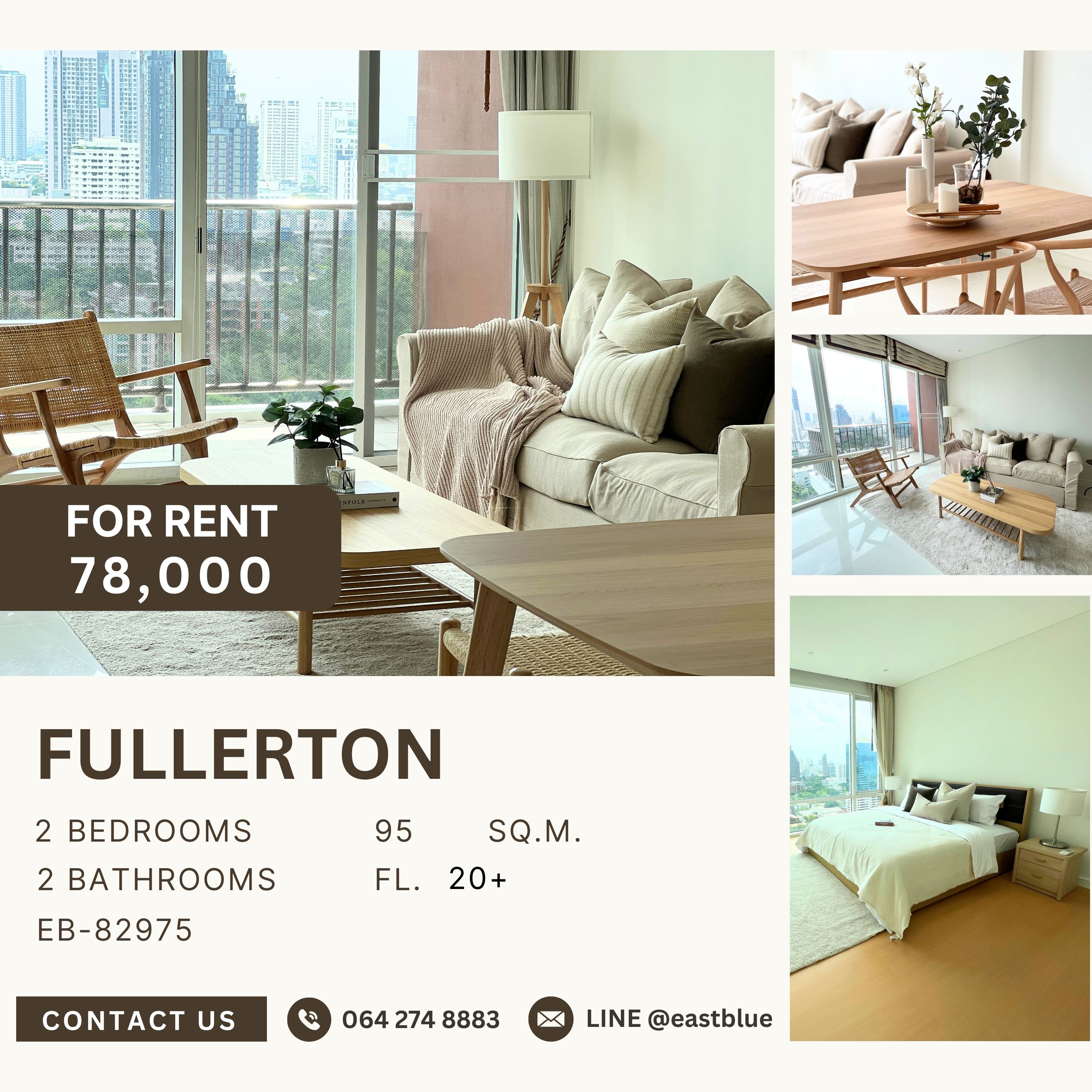 For RentCondoSukhumvit, Asoke, Thonglor : Fullerton, 2 bed, 78000 per month