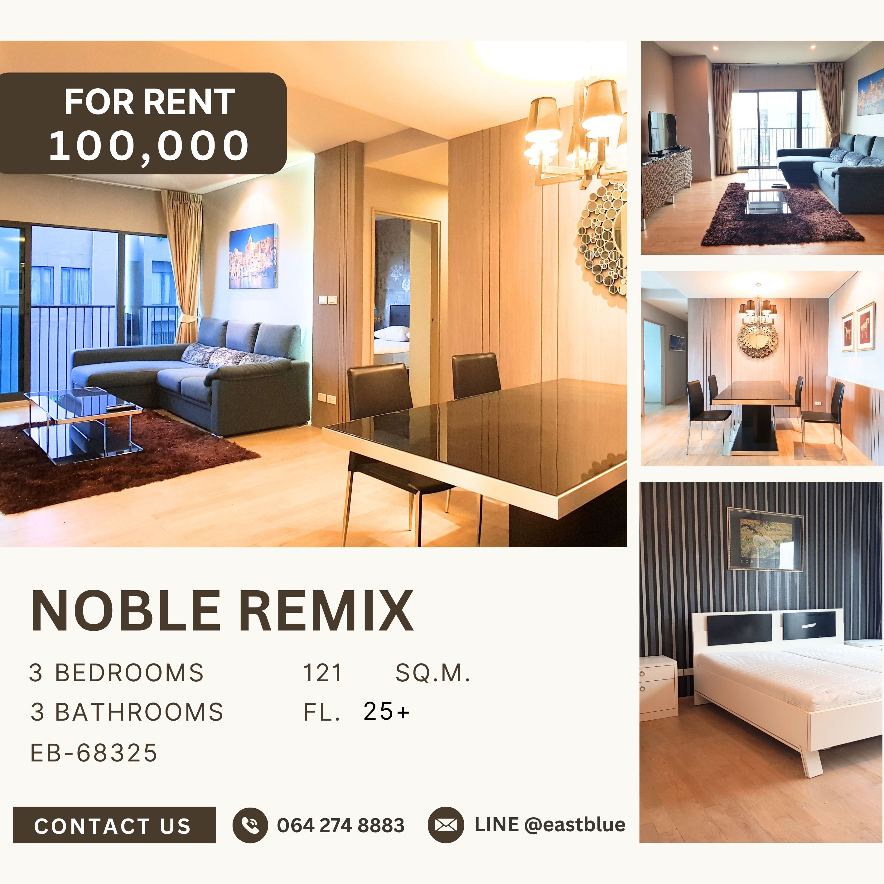 For RentCondoSukhumvit, Asoke, Thonglor : Noble Remix, 3 bed, 100000 per month