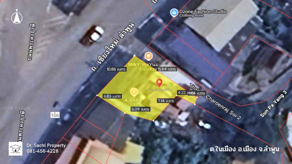 For SaleShop HouseLamphun : Commercial building for sale, Lamphun city, 2 units, 35.1 sq wah. (corner room), near Wat Phra That Hariphunchai