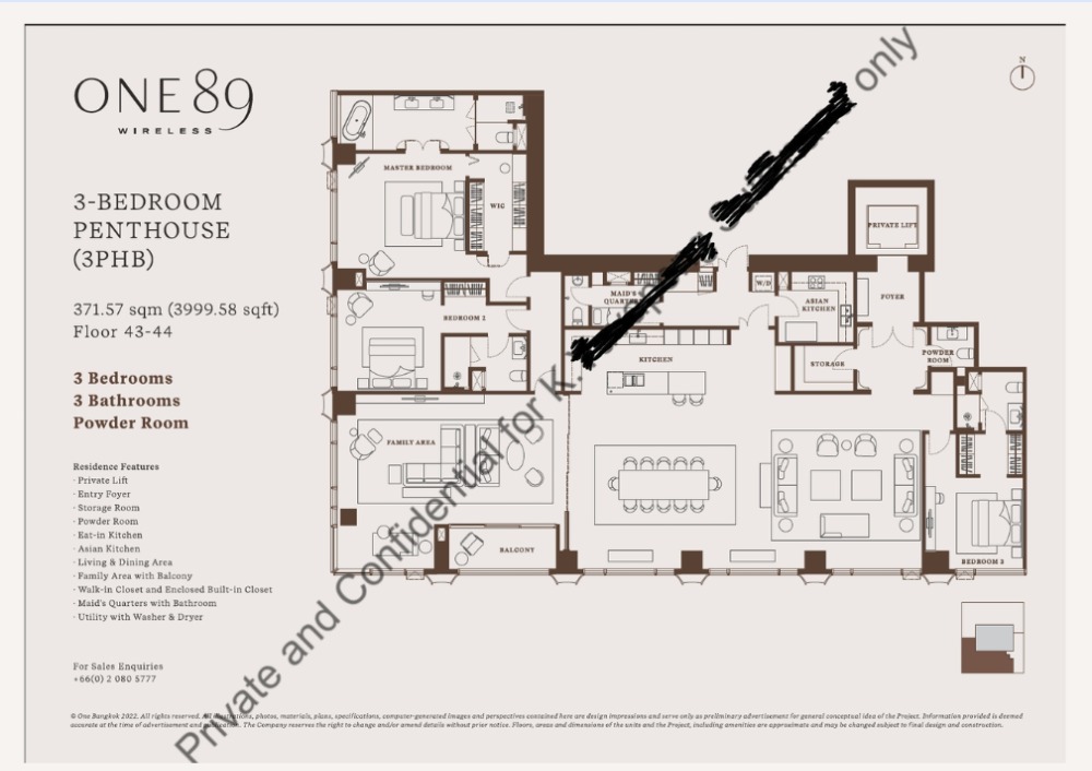 For SaleCondoWitthayu, Chidlom, Langsuan, Ploenchit : Sale One bangkok Penthouse 44 Floor (126 MB) S03-1933