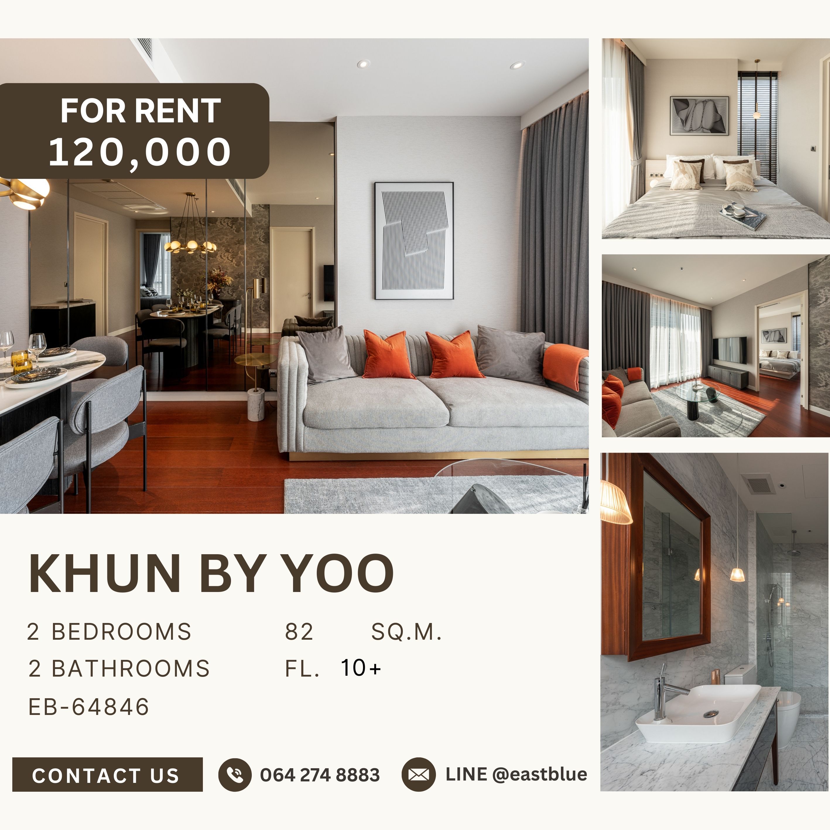 For RentCondoSukhumvit, Asoke, Thonglor : Khun by Yoo, 2 bed, 120000 per month