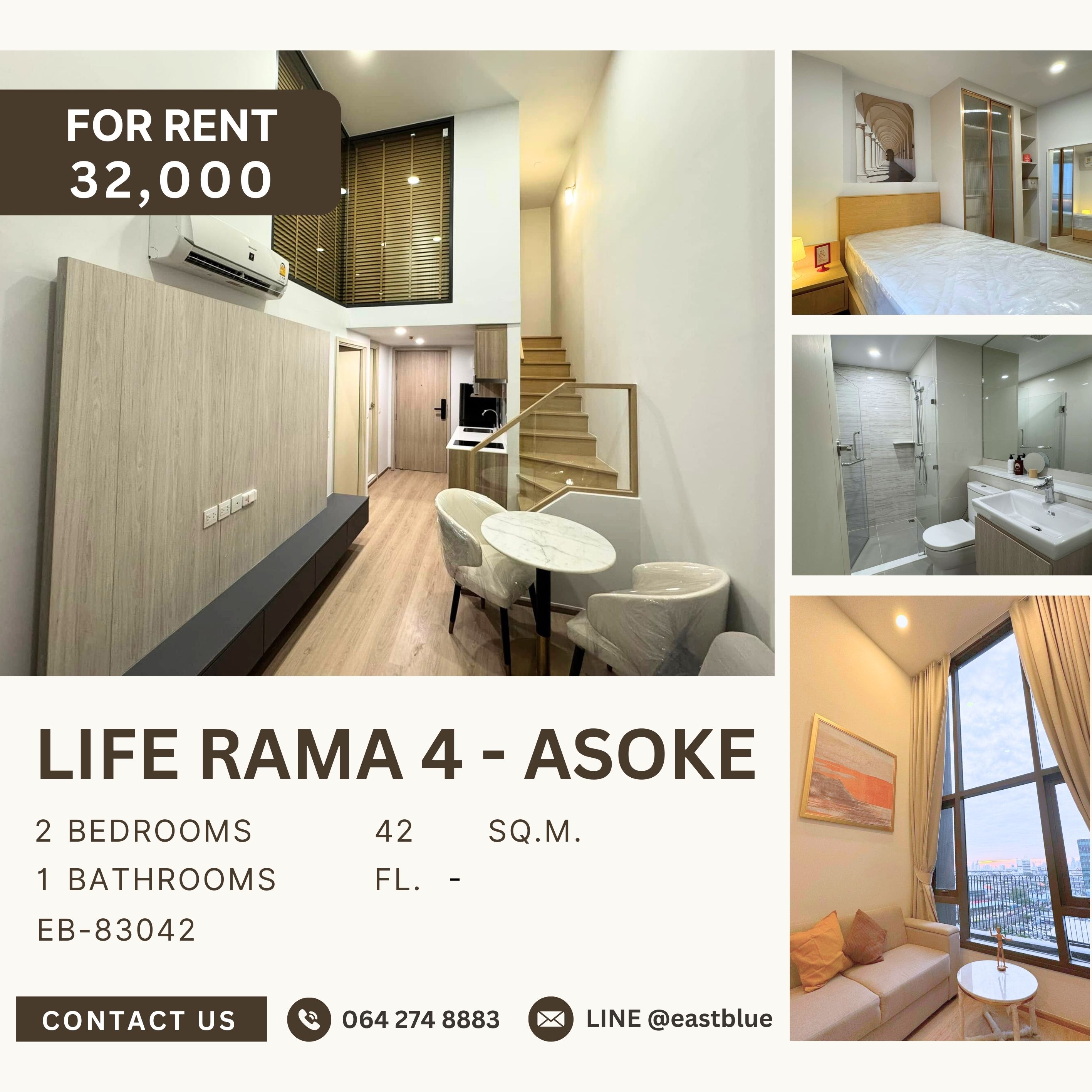 For RentCondoKhlongtoei, Kluaynamthai : Life Rama 4 - Asoke, 2 bed, 32000 per month