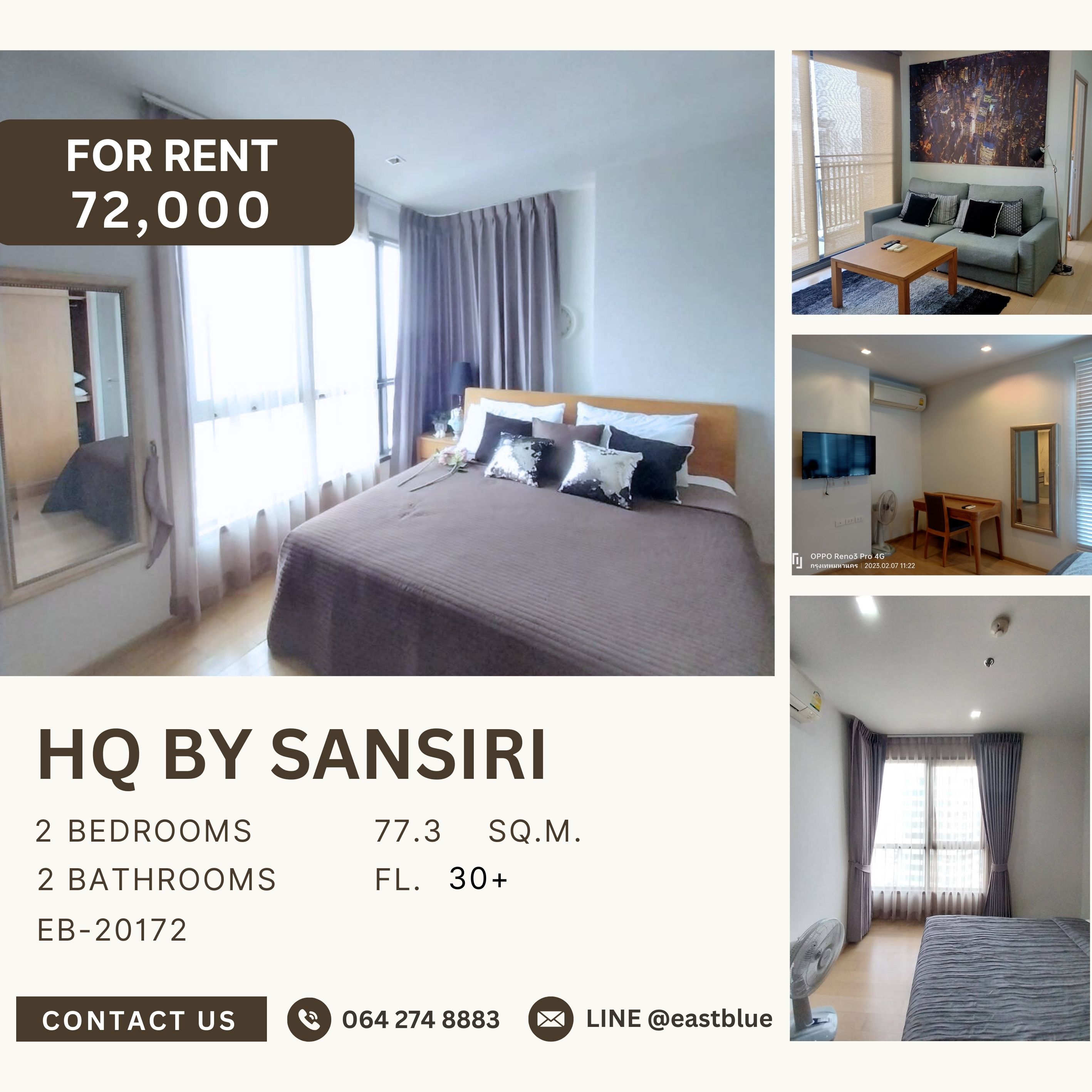 For RentCondoSukhumvit, Asoke, Thonglor : HQ By Sansiri, 2 bed, 72000 per month