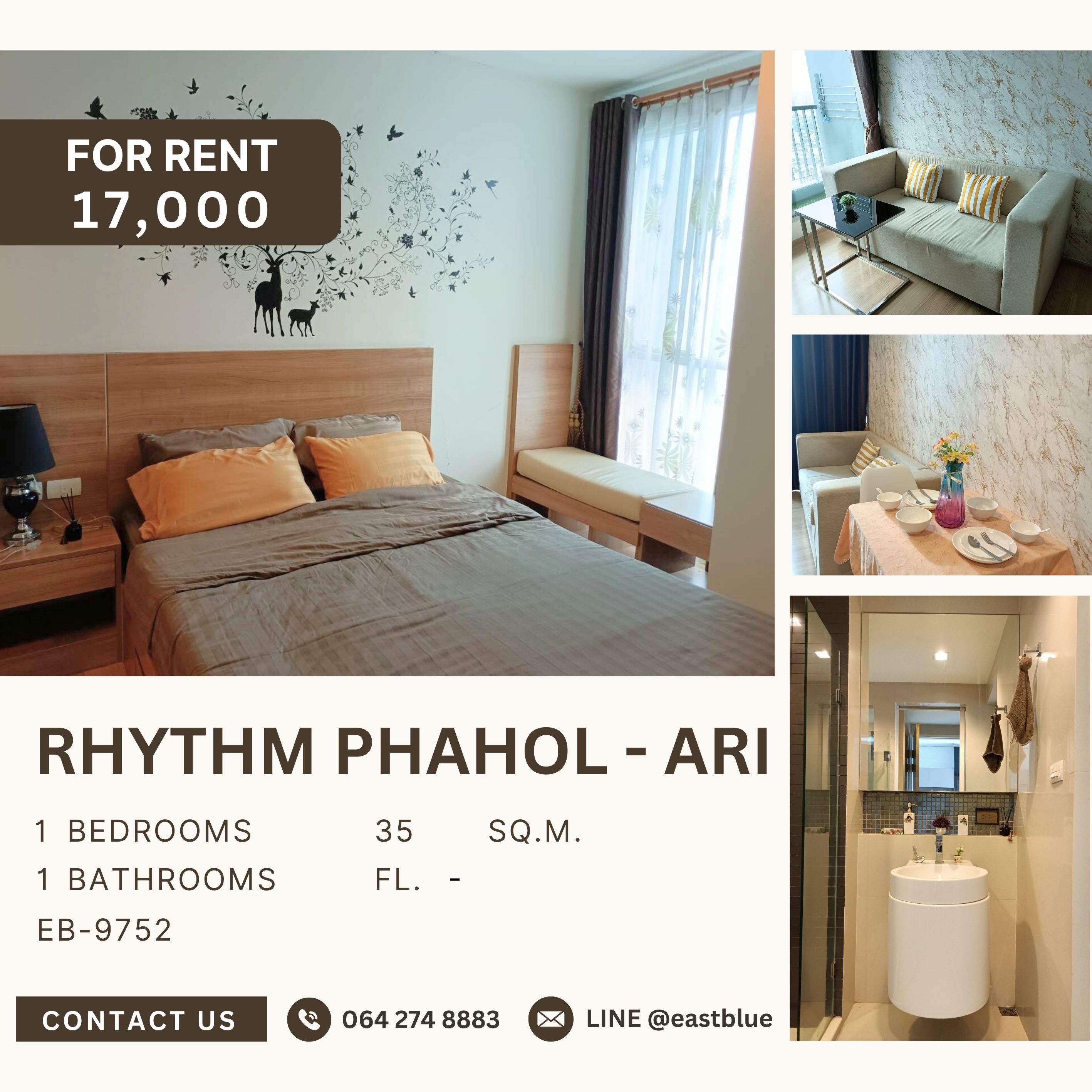 For RentCondoSapankwai,Jatujak : Rhythm Phahol - Ari, 1 bed, 17000 per month