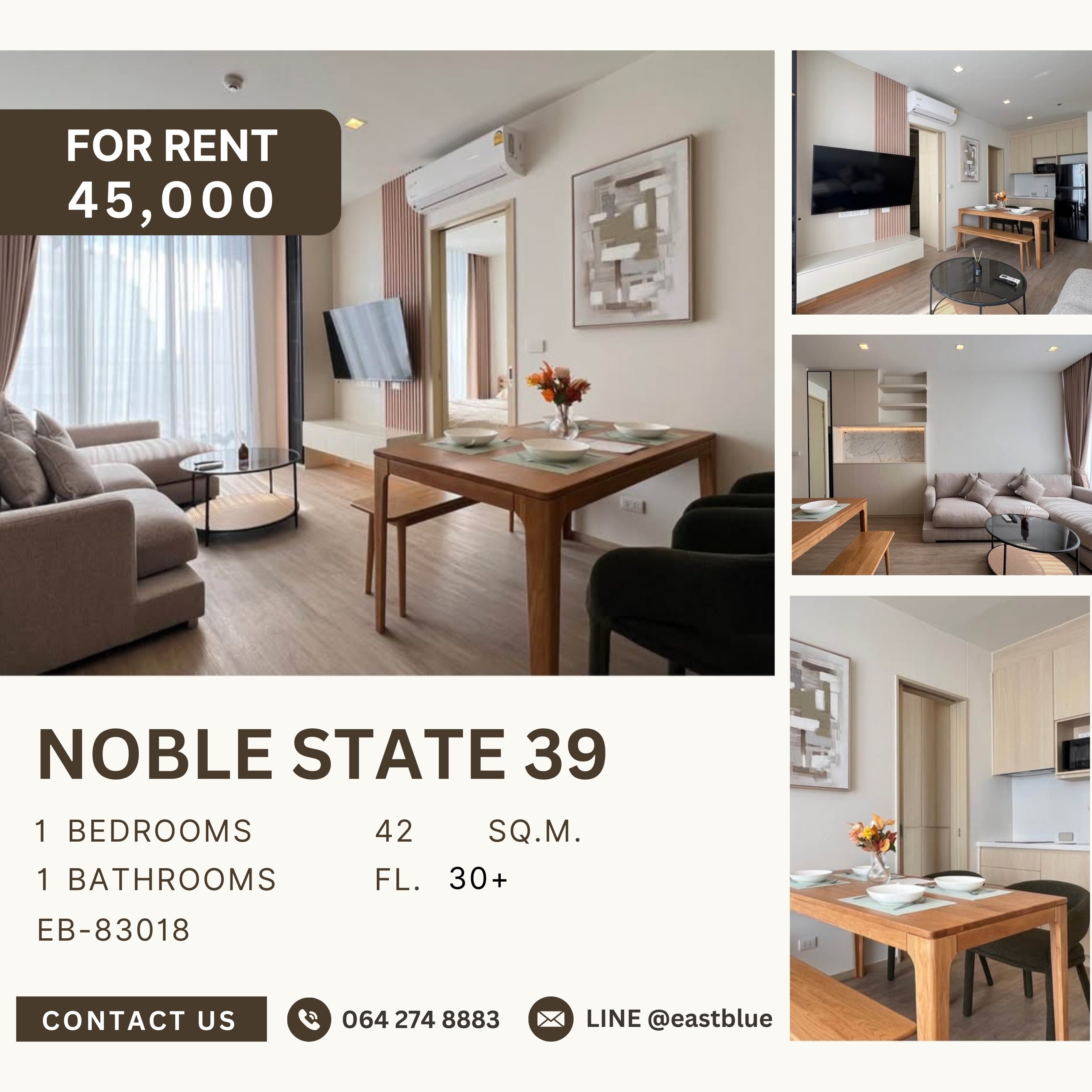 For RentCondoSukhumvit, Asoke, Thonglor : NOBLE STATE 39, 1 bed, 45000 per month