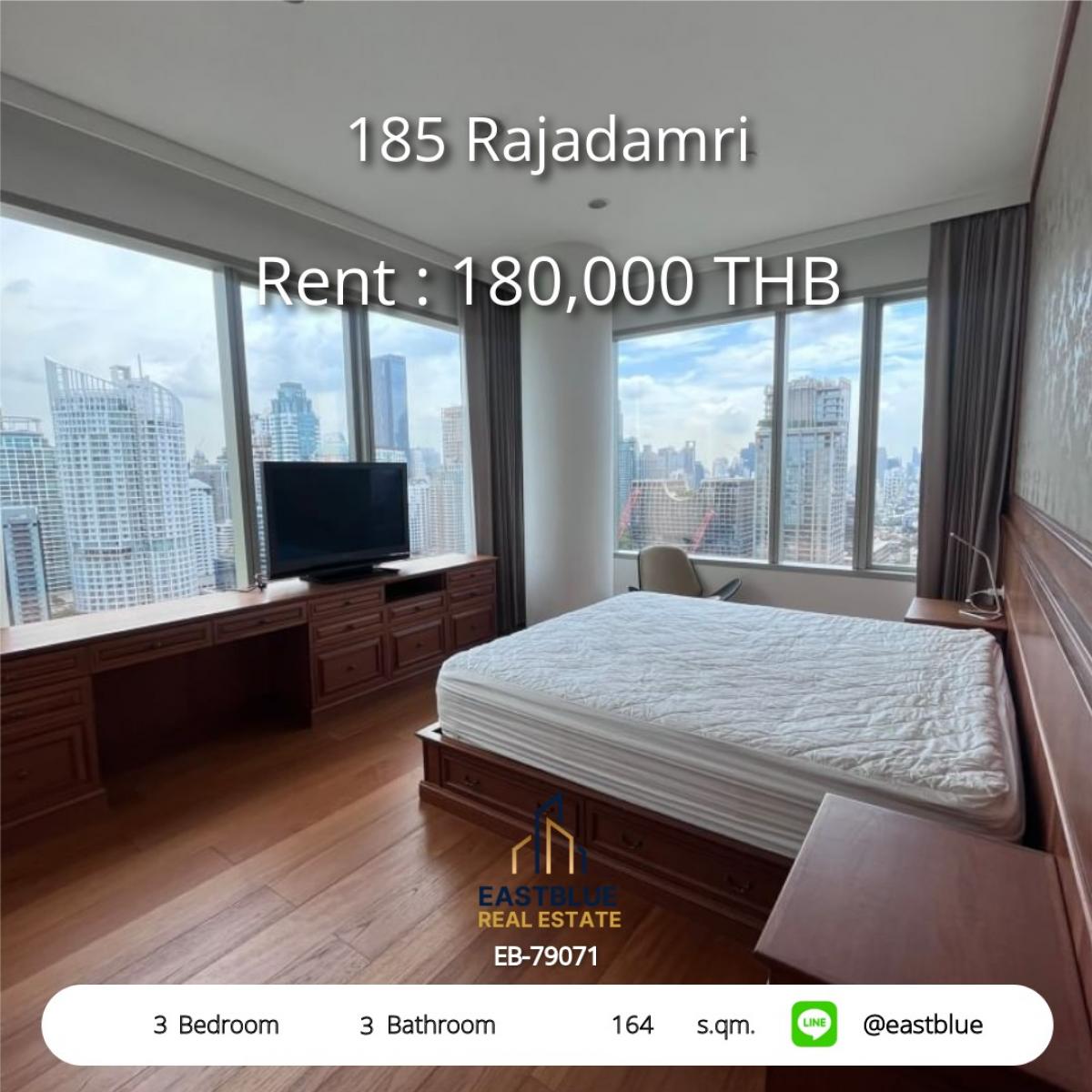 For RentCondoWitthayu, Chidlom, Langsuan, Ploenchit : 185 Rajadamri, 3 bed, 180000 per month