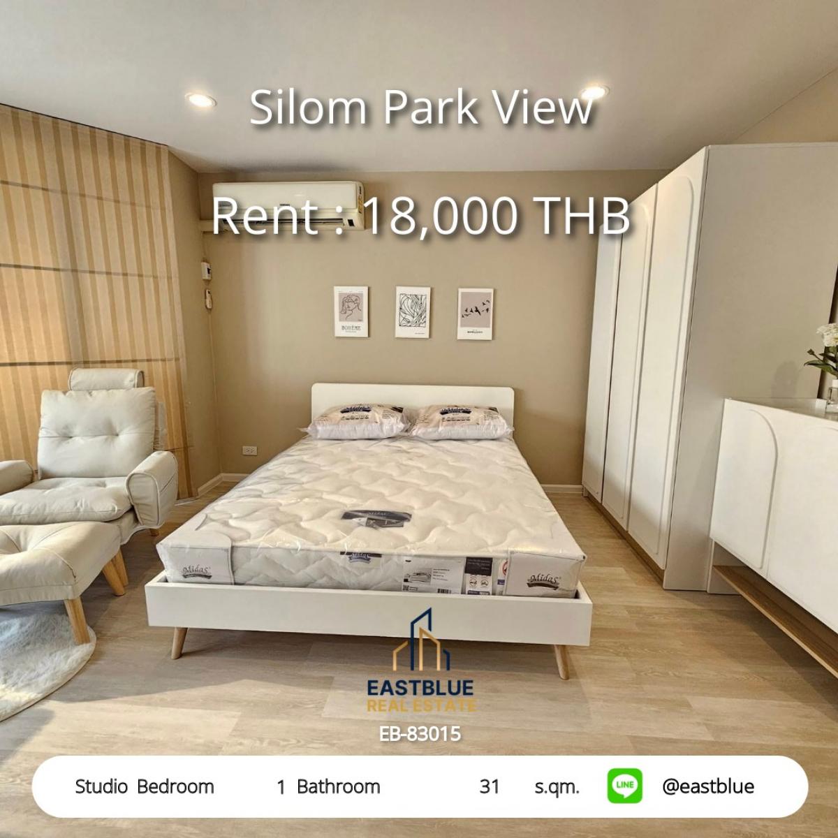 For RentCondoPattaya, Bangsaen, Chonburi : Rent Silom Park View Studio 31 sqm. near BTS/MRT Sala Daeng for only 18,000 Baht!A convenient, modern life with complete amenities!