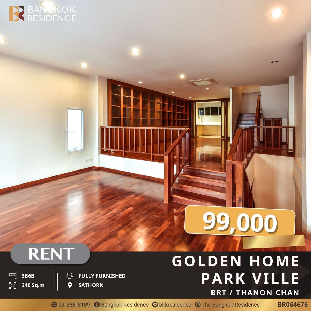 For RentTownhomeSilom, Saladaeng, Bangrak : Golden Home Park Ville, Family-Friendly Townhome at a Special Price near BRT Thanon Chan