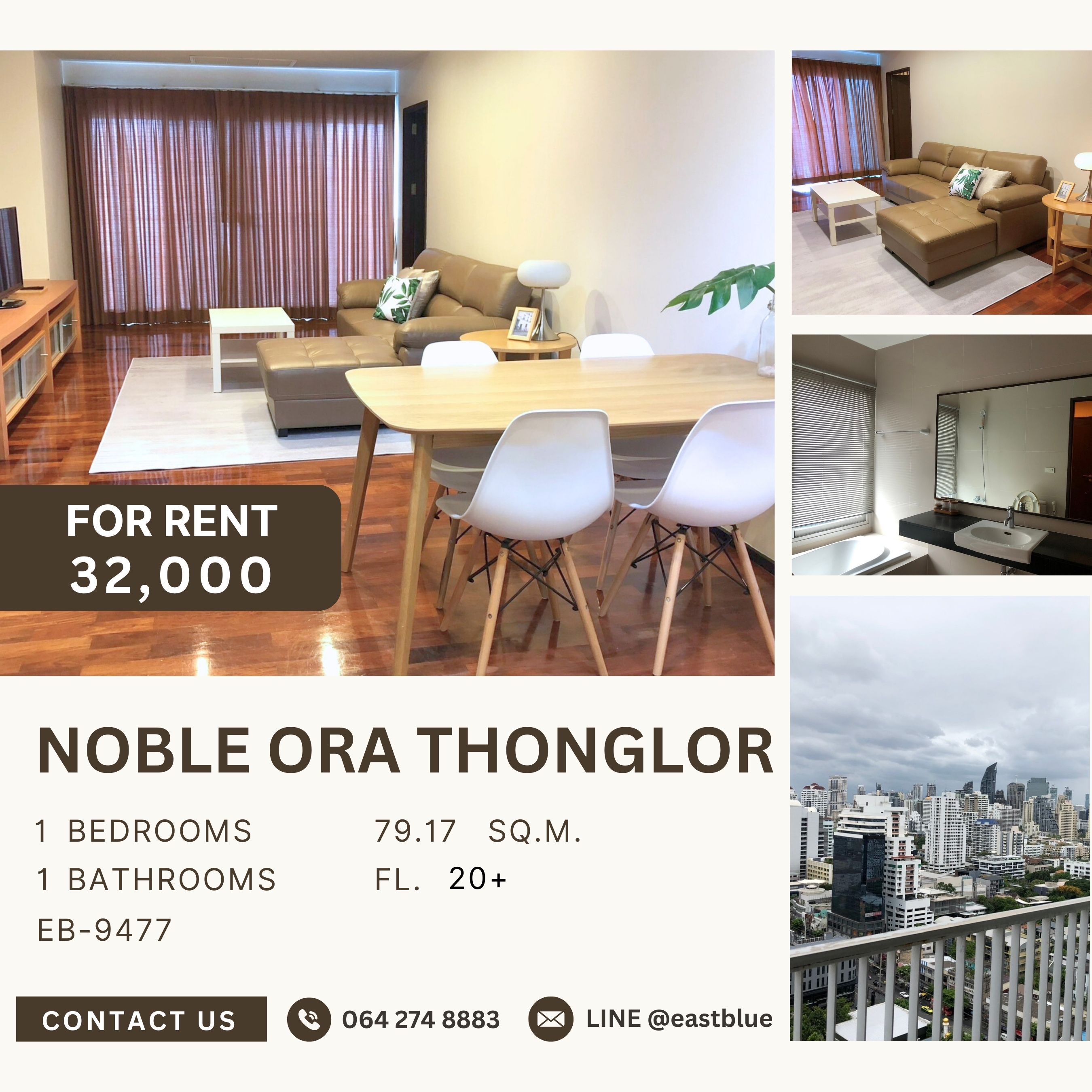 For RentCondoSukhumvit, Asoke, Thonglor : Noble Ora Thonglor, 1 bed, 32000 per month