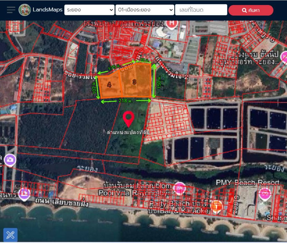 For SaleLandRayong : K1620 Land for sale 17-3-62.3 rai, Muang Rayong, Rayong Province, only 1 km from Saeng Chan Beach, width 175 meters, depth 150 meters, near Central Rayong.