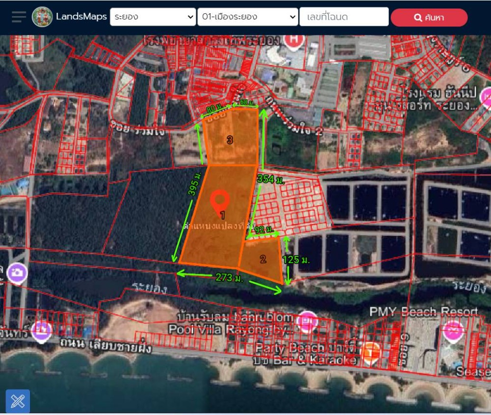 For SaleLandRayong : K1621 Land for sale in Rayong, beautiful plot, area 41-0-13.5 rai, width 80 meters, depth 395 meters, near Central Rayong, only 1 km from Saeng Chan Beach.