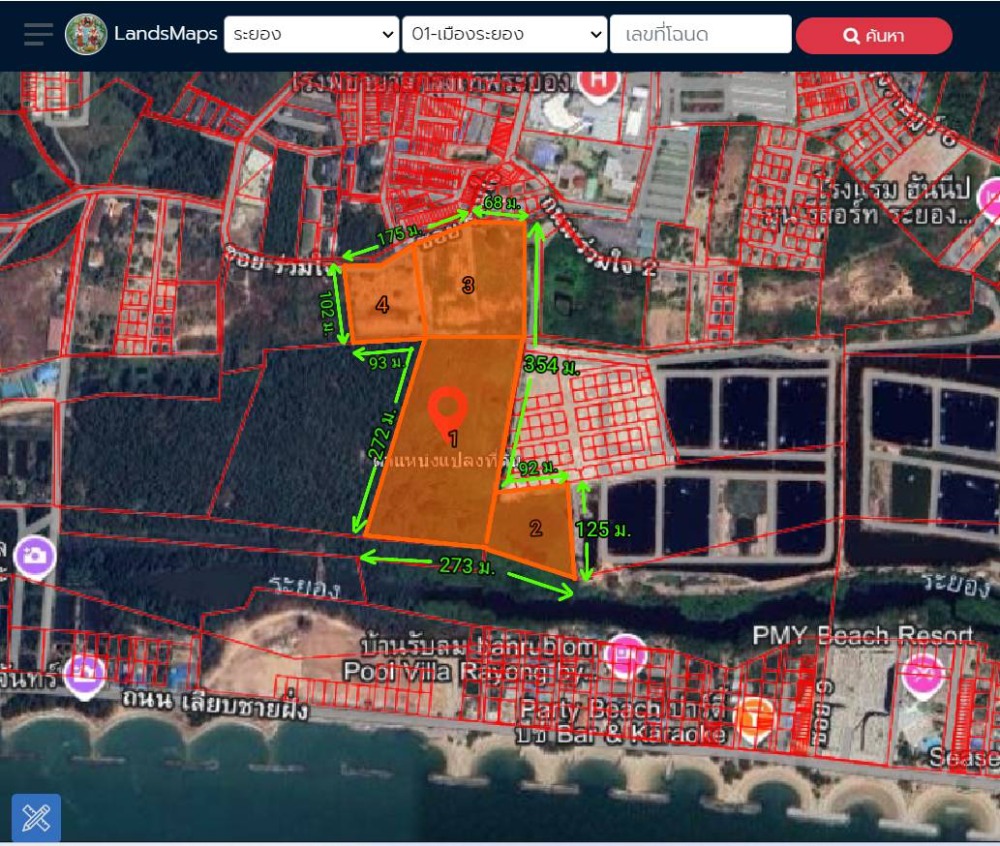 For SaleLandRayong : K1622 Beautiful land plot for sale, Mueang Rayong District, Rayong Province, only 1 km from Saeng Chan Beach, area 47 - 0 - 63.3 rai, width 175 meters, depth 497 meters, near Central Rayong.