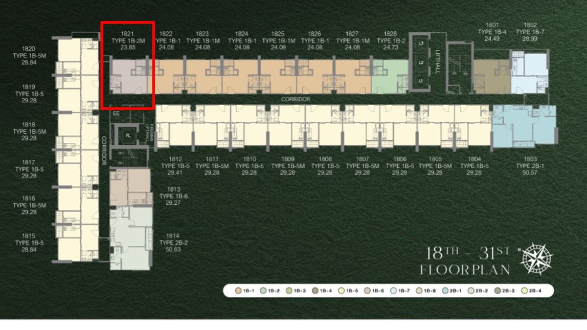 ขายดาวน์คอนโด : ขายดาวน์ ราคารอบ VVIP ชั้นสูง แบบ 1 ห้องนอน 24 ตรม. ชั้น 18 ห้องมุม ห้องนอนไม่ติดห้องด้านข้างเลย