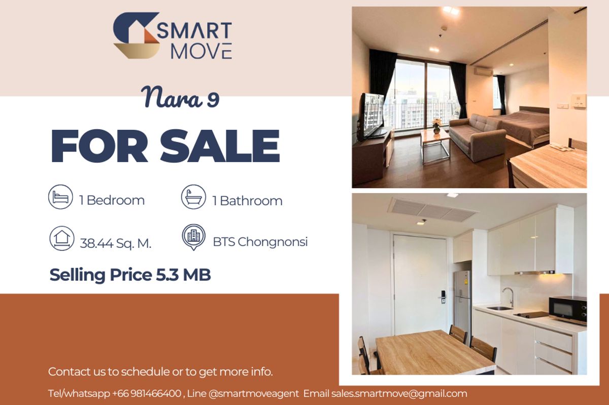 For SaleCondoSathorn, Narathiwat : 🔥Sale with tenant !! 🔥Code C20221200822.......Nara 9, 1 bedroom, 1 bathroom, high floor 27+, furnished, Special Deal!!📢📢
