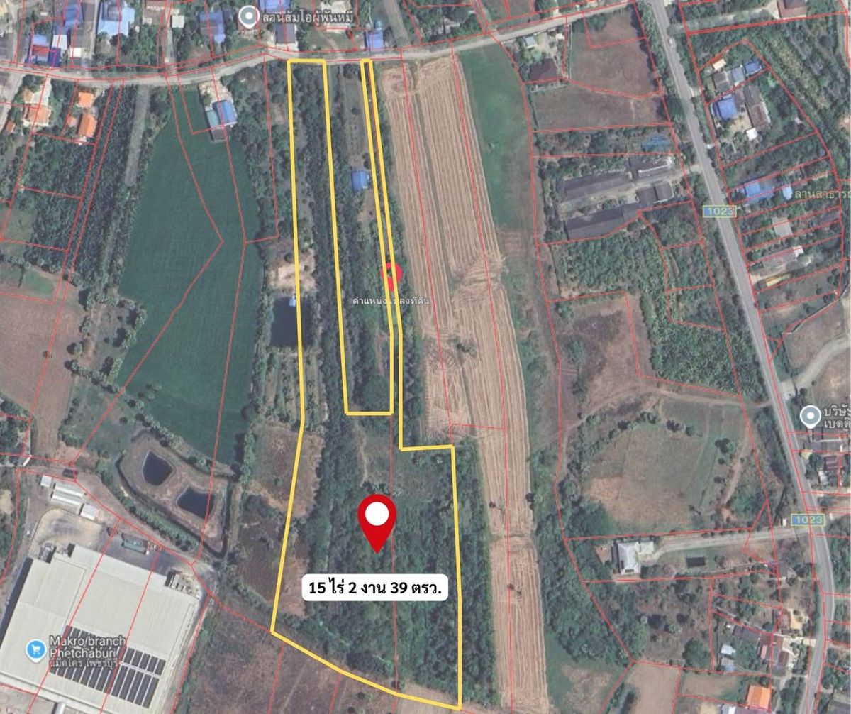 For SaleLandCha-am Phetchaburi : Land for sale, 580,000 baht per rai: 15 rai, 2 ngan, 39 sq m, behind Makro, Mueang District, Phetchaburi Province, near the main road, Phetkasem (land has been filled, has road and electricity access): nearby land is being bought and sold for 1.1 million
