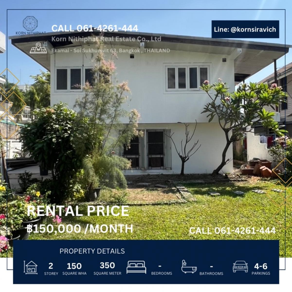 For RentRetail SpaceOnnut, Udomsuk : Rent a 2 -story house, 150 square meters, Soi Ekkamai Sukhumvit 63, Bangkok, can do a renovated business