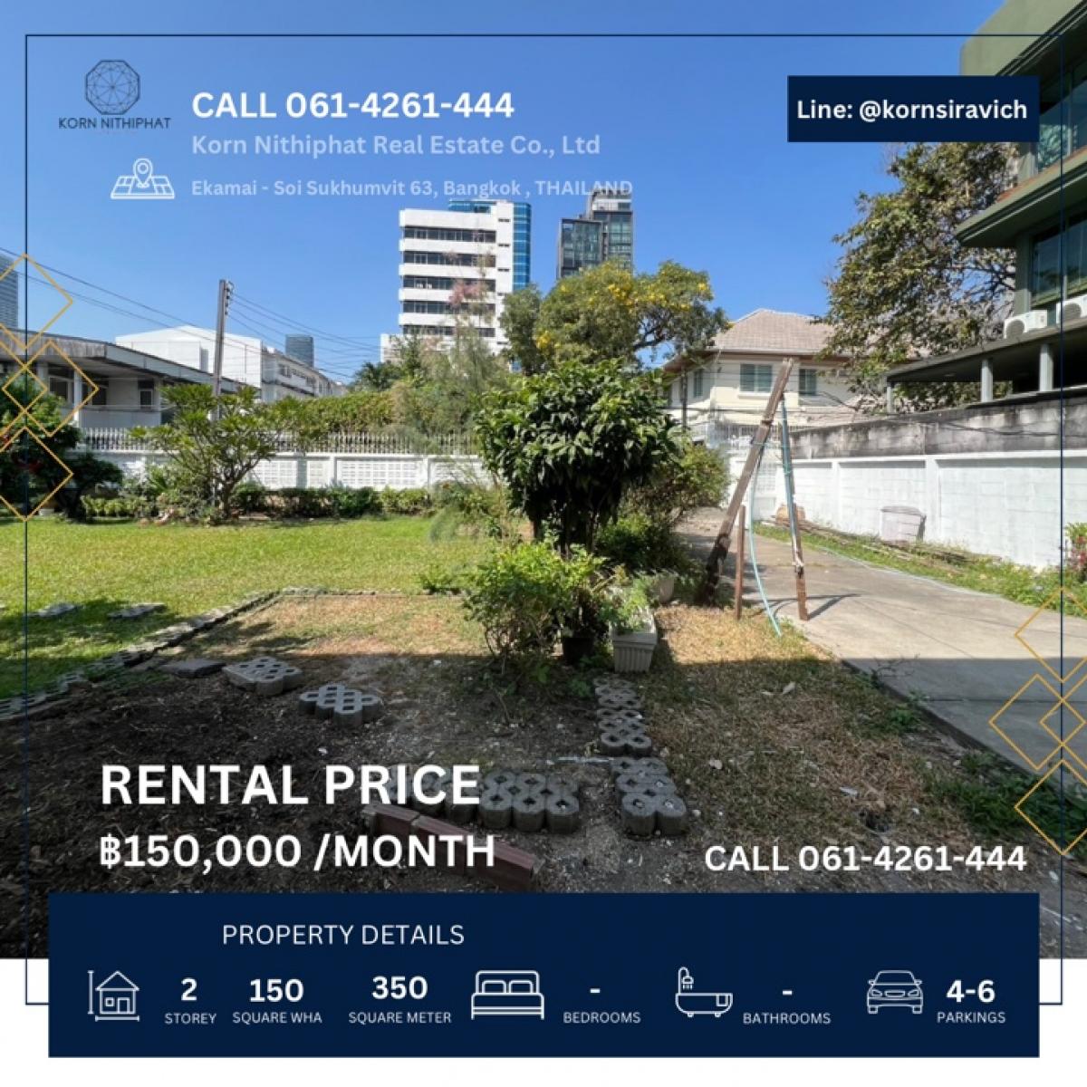 For RentRetail SpaceOnnut, Udomsuk : Rent a 2 -story house, 150 square meters, Soi Ekkamai Sukhumvit 63, Bangkok, can do a renovated business