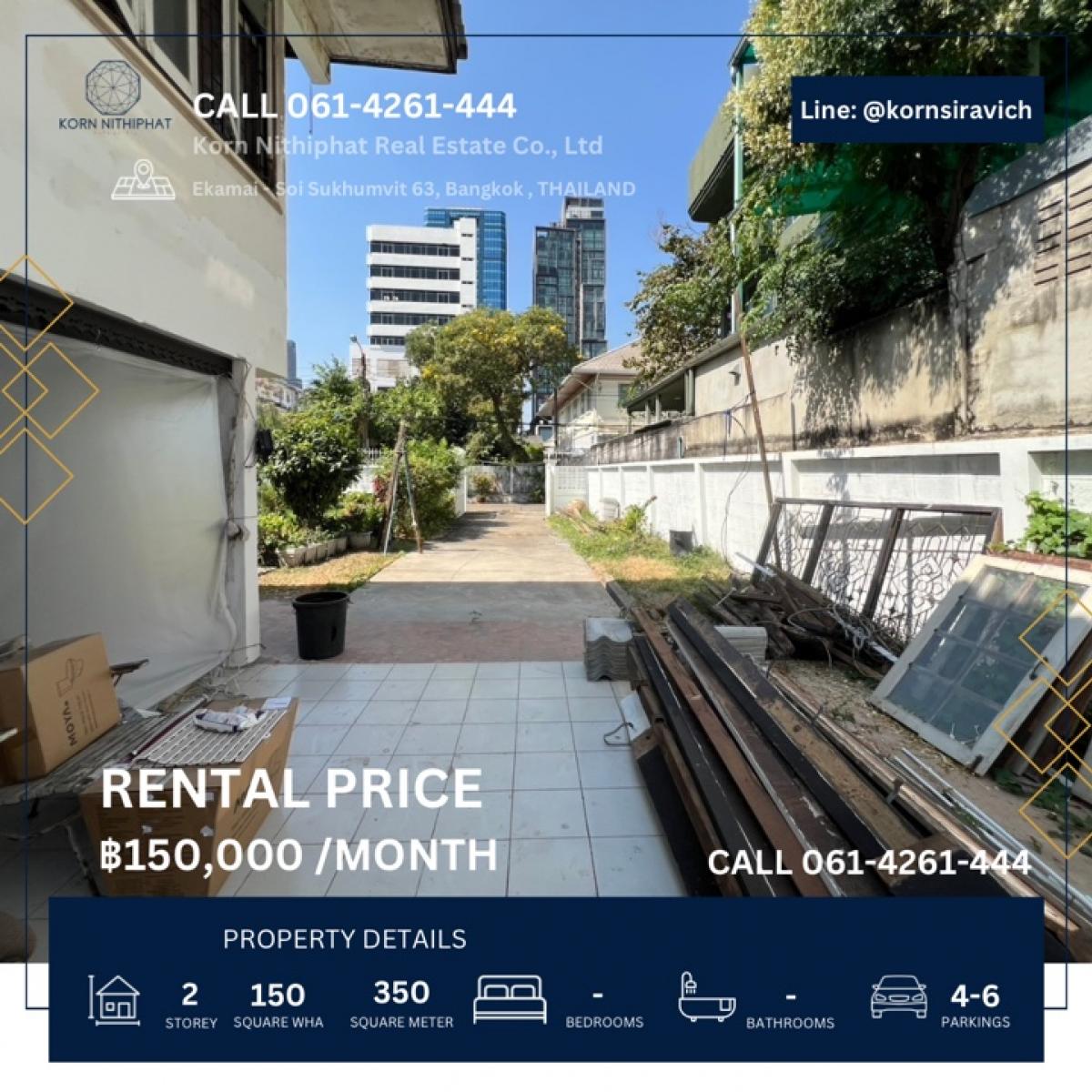 For RentRetail SpaceOnnut, Udomsuk : Rent a 2 -story house, 150 square meters, Soi Ekkamai Sukhumvit 63, Bangkok, can do a renovated business