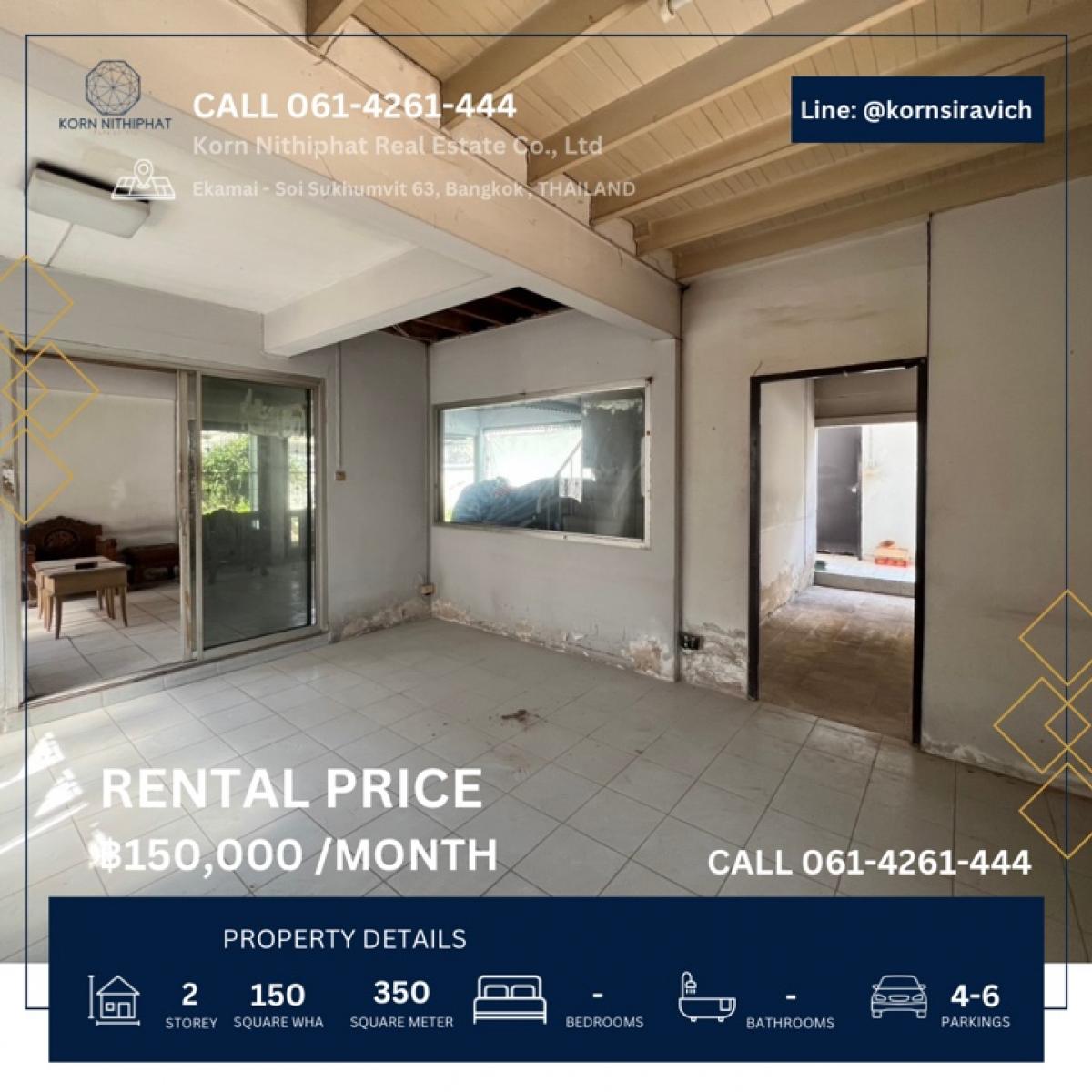 For RentRetail SpaceOnnut, Udomsuk : Rent a 2 -story house, 150 square meters, Soi Ekkamai Sukhumvit 63, Bangkok, can do a renovated business