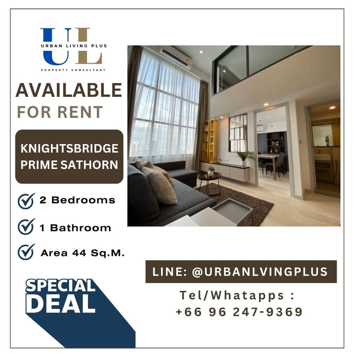 ให้เช่าคอนโดสาทร นราธิวาส : ( UL2501052 ) พร้อมอยู่!! Tel/Line 096-2479369 , ให้เช่า ไนท์บริดจ์ ไพร์ม สาทร 1 ห้องนอน 1 ห้องน้ำ 44 ตร.ม. ชั้น 30th++ ห้องสวย !!! ราคาพิเศษ 💥💥