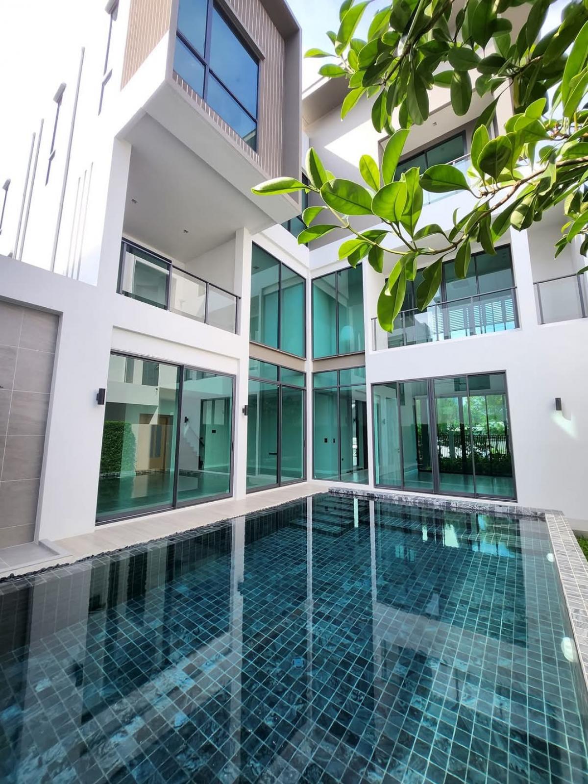 For SaleHouseLadkrabang, Suwannaphum Airport : 🚩𝗧𝗛𝗘 𝗢𝗡𝗘 𝗦𝗜𝗚𝗡𝗔𝗧𝗨𝗥𝗘 𝗕𝗔𝗡𝗚𝗡𝗔 - 𝗥𝗔𝗠𝗔 𝟵 3-storey pool villa and garden villa with private elevator