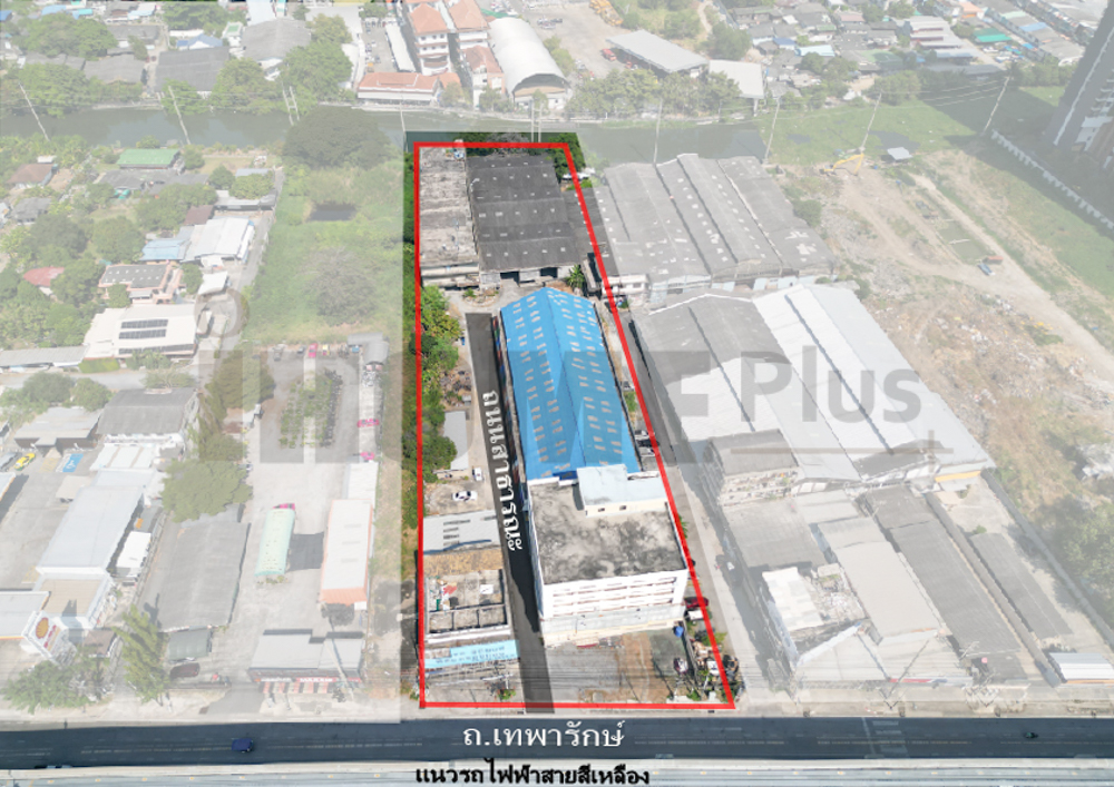 For RentWarehouseSamut Prakan,Samrong : For rent: office building, commercial building, warehouse, parking lot, on Theparak Road, along the Yellow Line