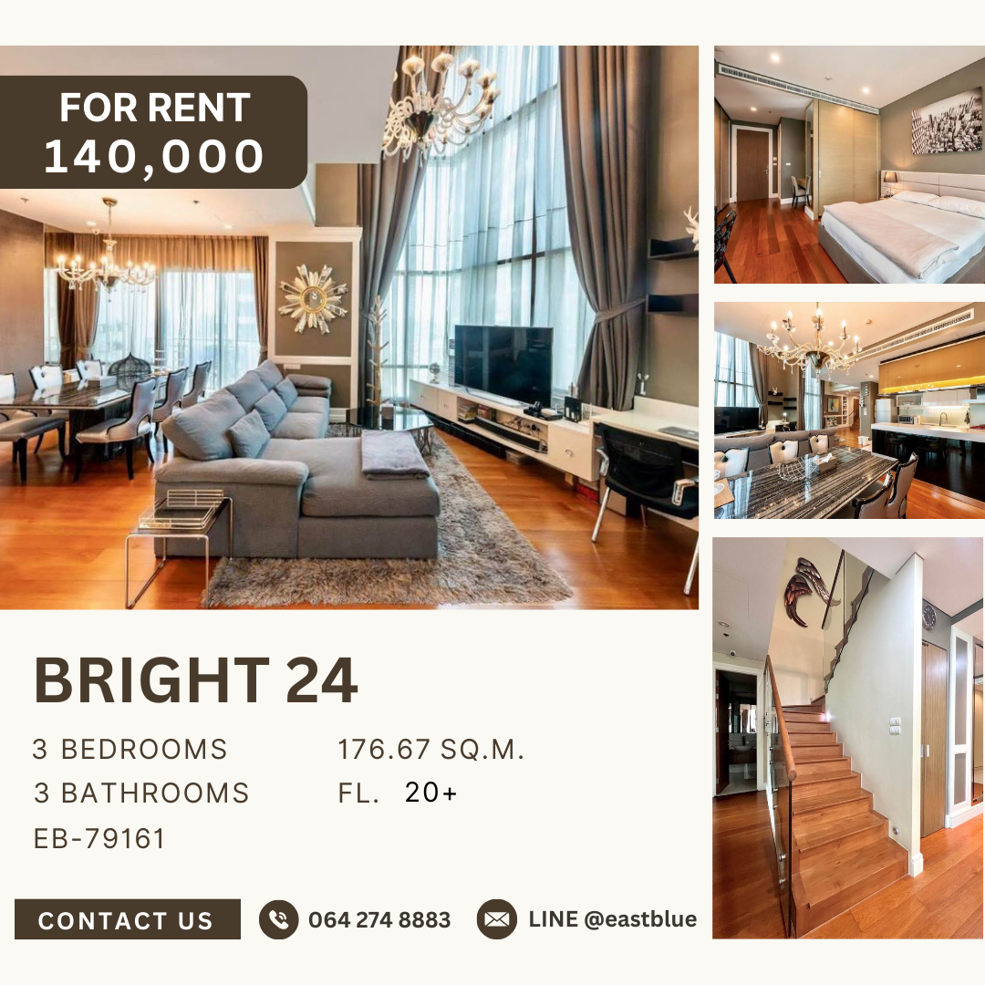 ให้เช่าคอนโดสุขุมวิท อโศก ทองหล่อ : Bright 24, 3 bed, 140000 per month