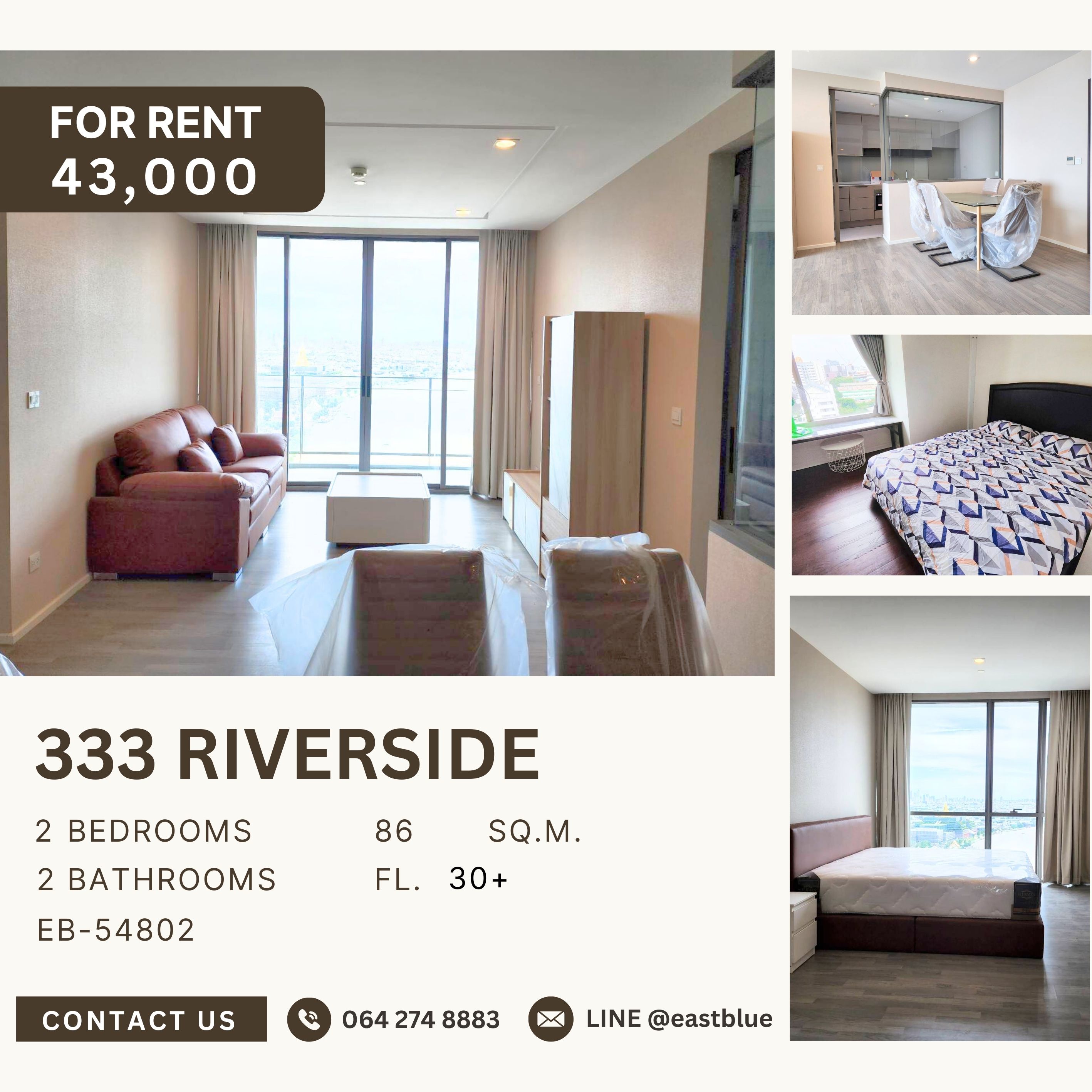 ให้เช่าคอนโดบางซื่อ วงศ์สว่าง เตาปูน : 333 Riverside, 2 bed, 43000 per month