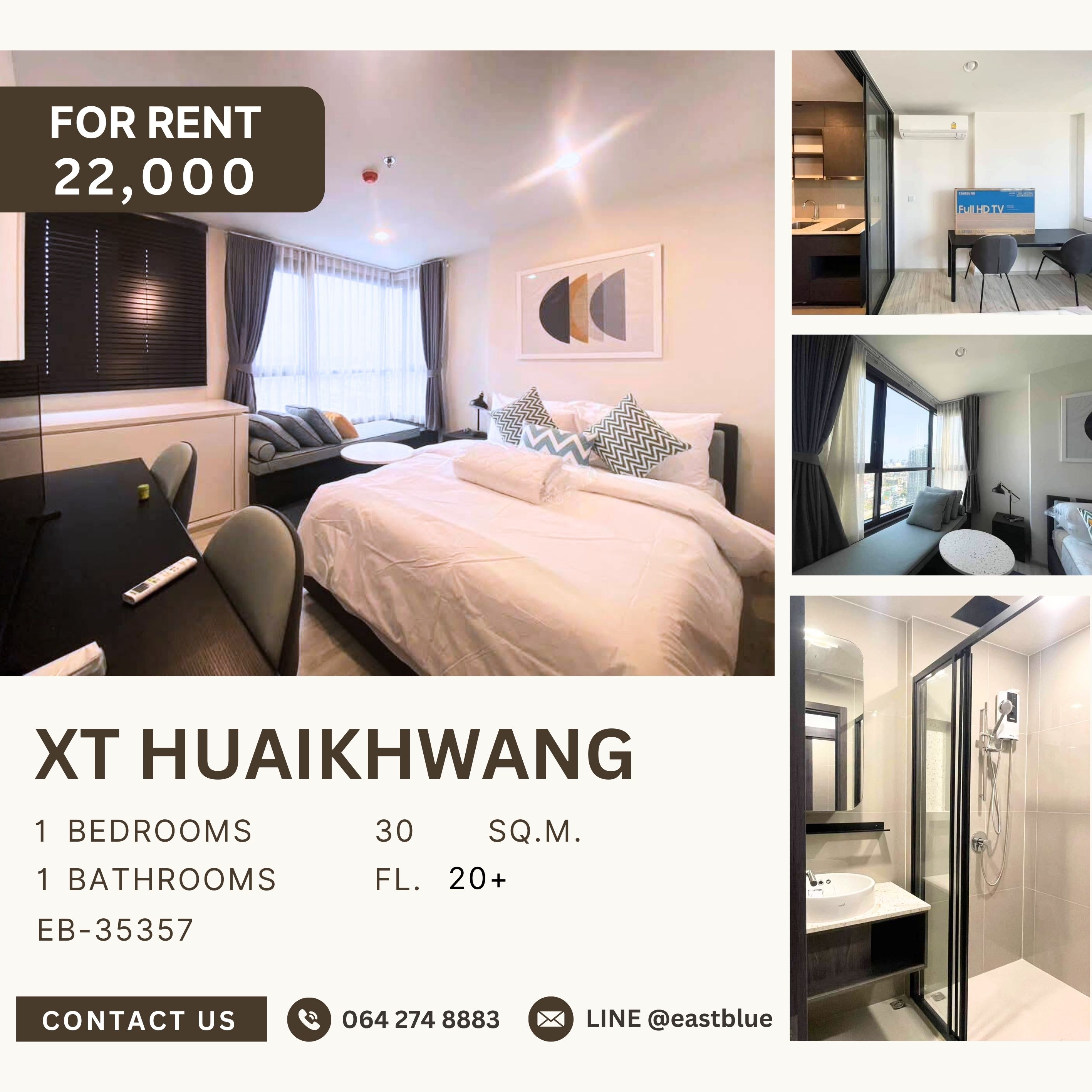 ให้เช่าคอนโดรัชดา ห้วยขวาง : XT Huaikhwang, 1 bed, 22000 per month