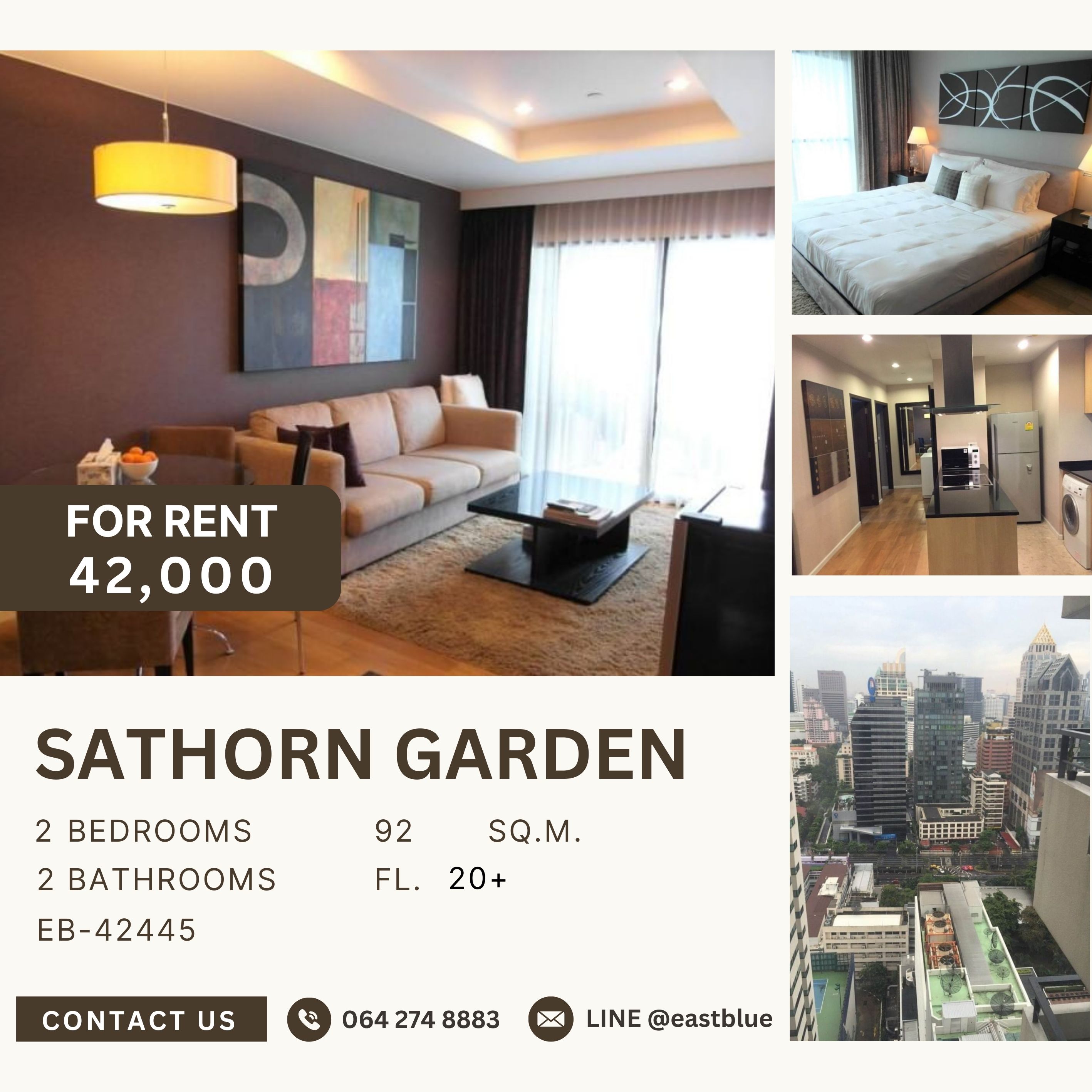 ให้เช่าคอนโดสาทร นราธิวาส : Sathorn Garden, 2 bed, 42000 per month