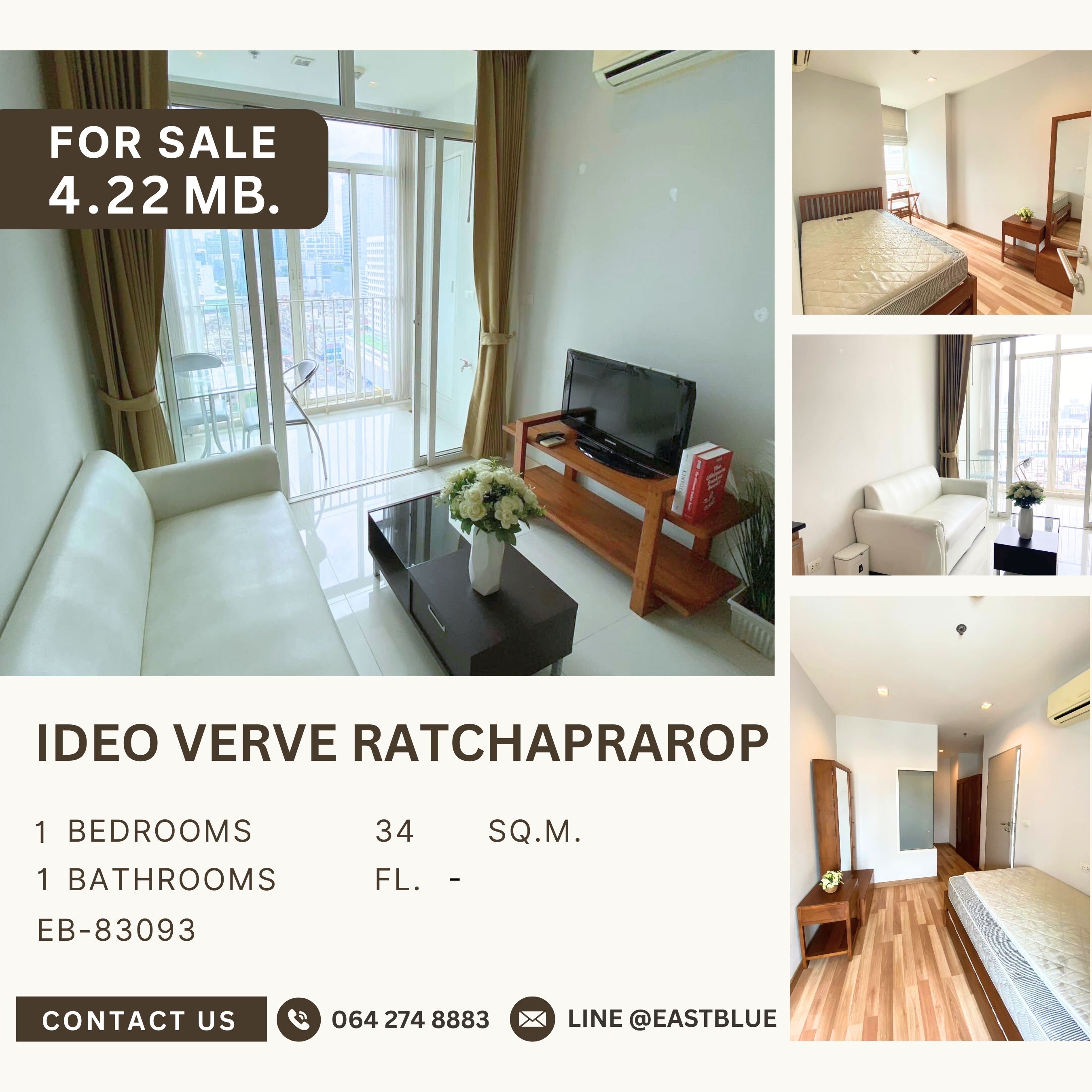ขายคอนโดราชเทวี พญาไท : Ideo Verve Ratchaprarop คอนโดใจกลางเมือง ชั้นสูง วิวเมือง ว่างพร้อมเข้าอยู่