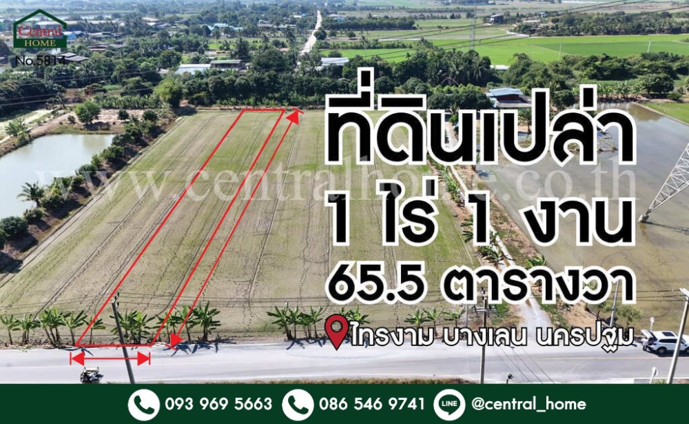 ขายที่ดินนครปฐม : ที่ดินเปล่า 1-1-65.5 ไร่ ไทรงาม บางเลน นครปฐม