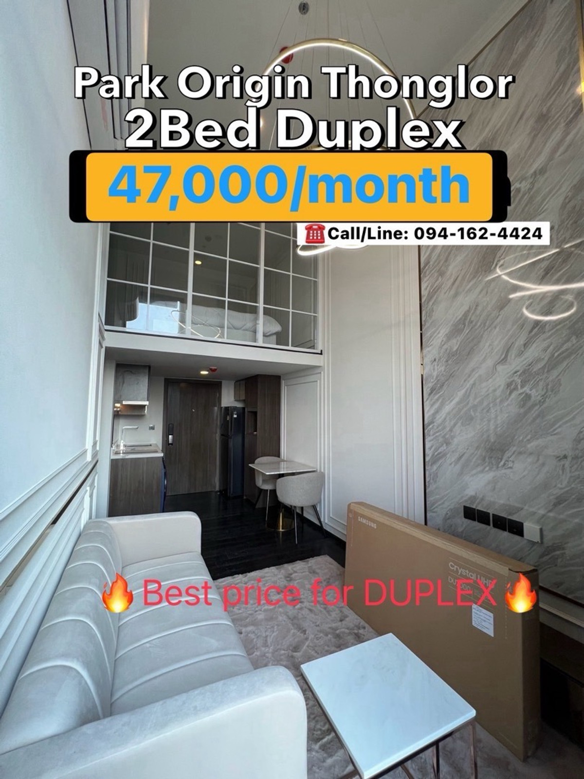 ให้เช่าคอนโดสุขุมวิท อโศก ทองหล่อ : Park Origin Thonglor, 2Bed, *SUPER NEW & Nice view* 47,000/month ☎️Tel/Line: 094-162-4424