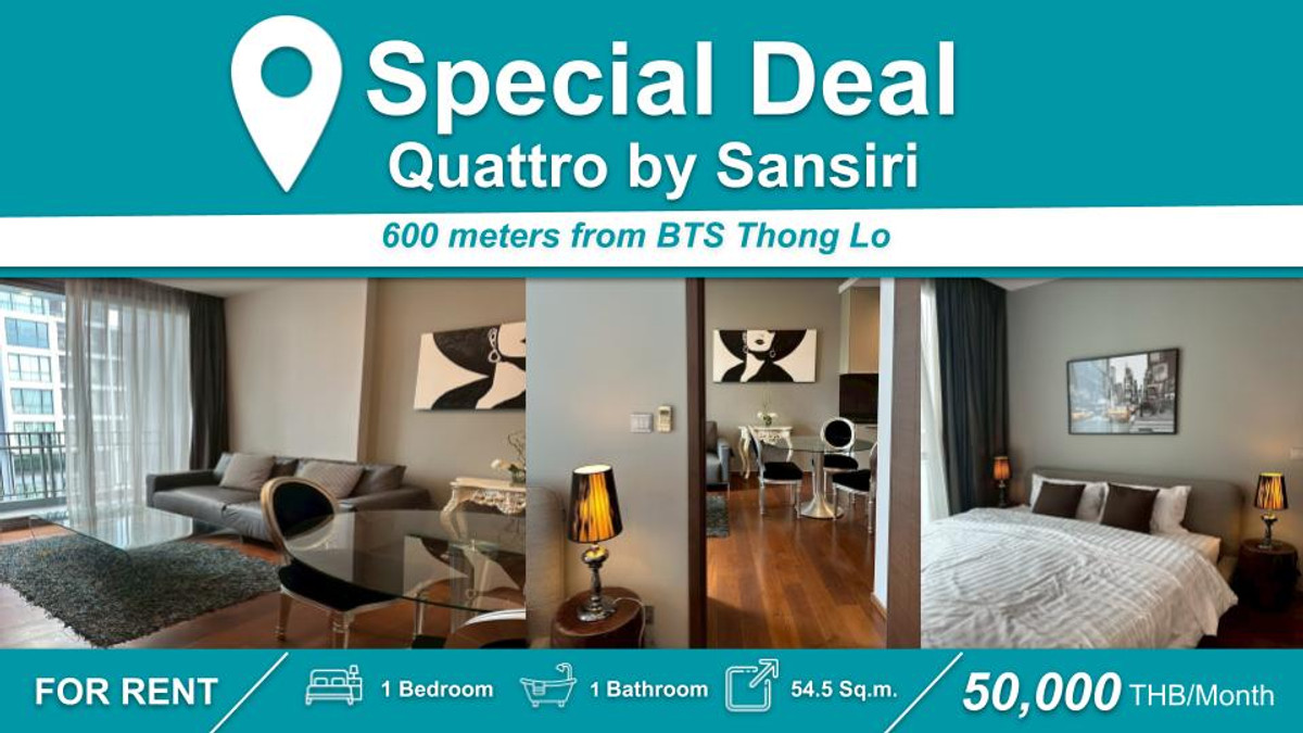 For RentCondoSukhumvit, Asoke, Thonglor : (For rent) Condo Quattro by Sansiri I 1-BR, very good price, fully furnished + electrical appliances ㅡ Near 🚆BTS Thonglor