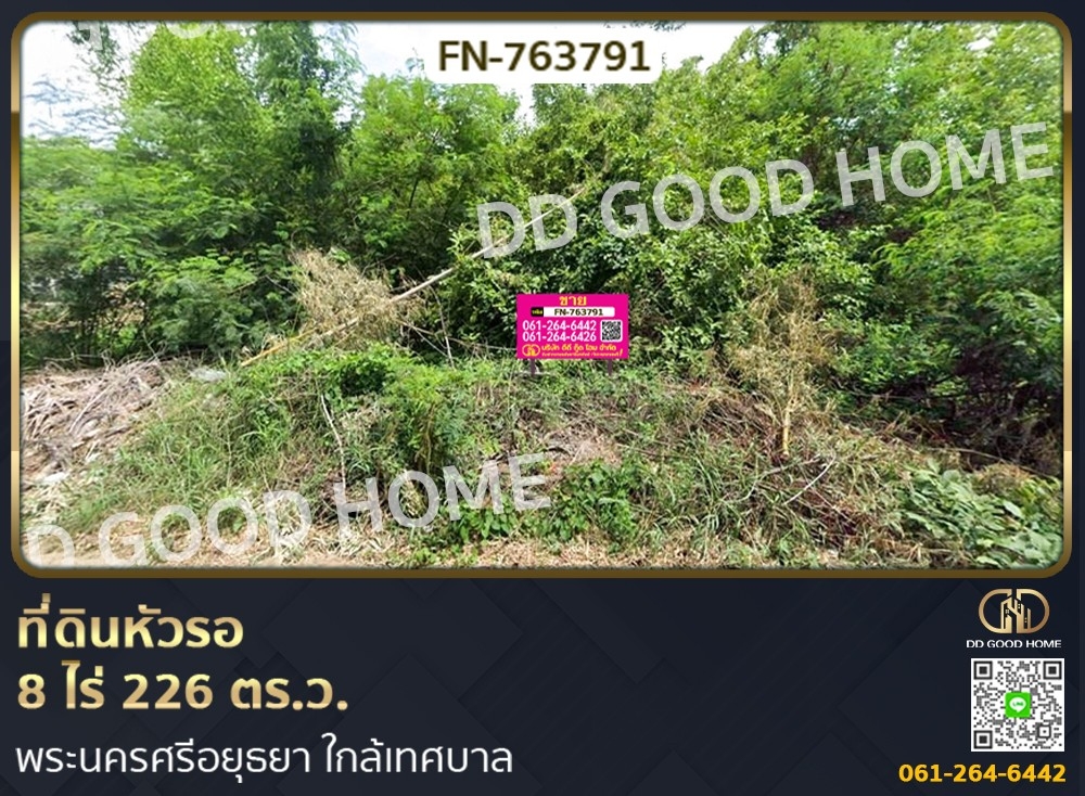 For SaleLandAyutthaya : Land at Hua Ro 8 rai 226 sq w., Phra Nakhon Si Ayutthaya, near the municipality