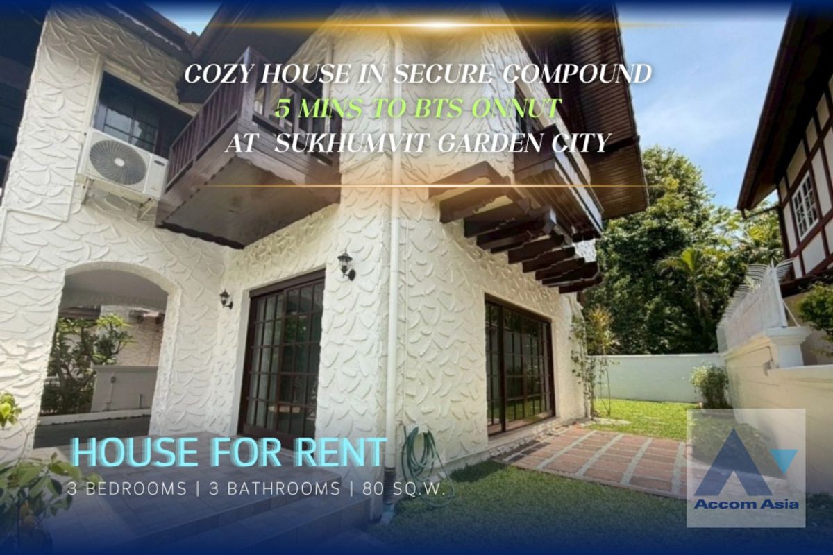 ให้เช่าบ้านอ่อนนุช อุดมสุข : 🔼AccomA🔽 Family home with Tudor charm in peaceful compound near BTS Onnut (99870)