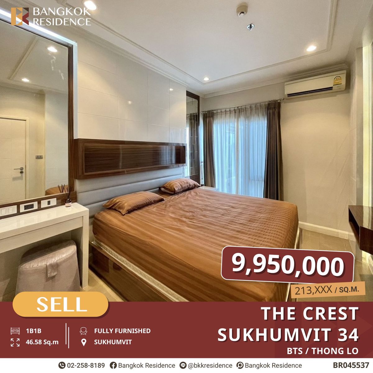 For SaleCondoSukhumvit, Asoke, Thonglor : Best Price in the Project!! The Crest Sukhumvit 34, Spacious 1-Bedroom Condo Near BTS Thong Lo