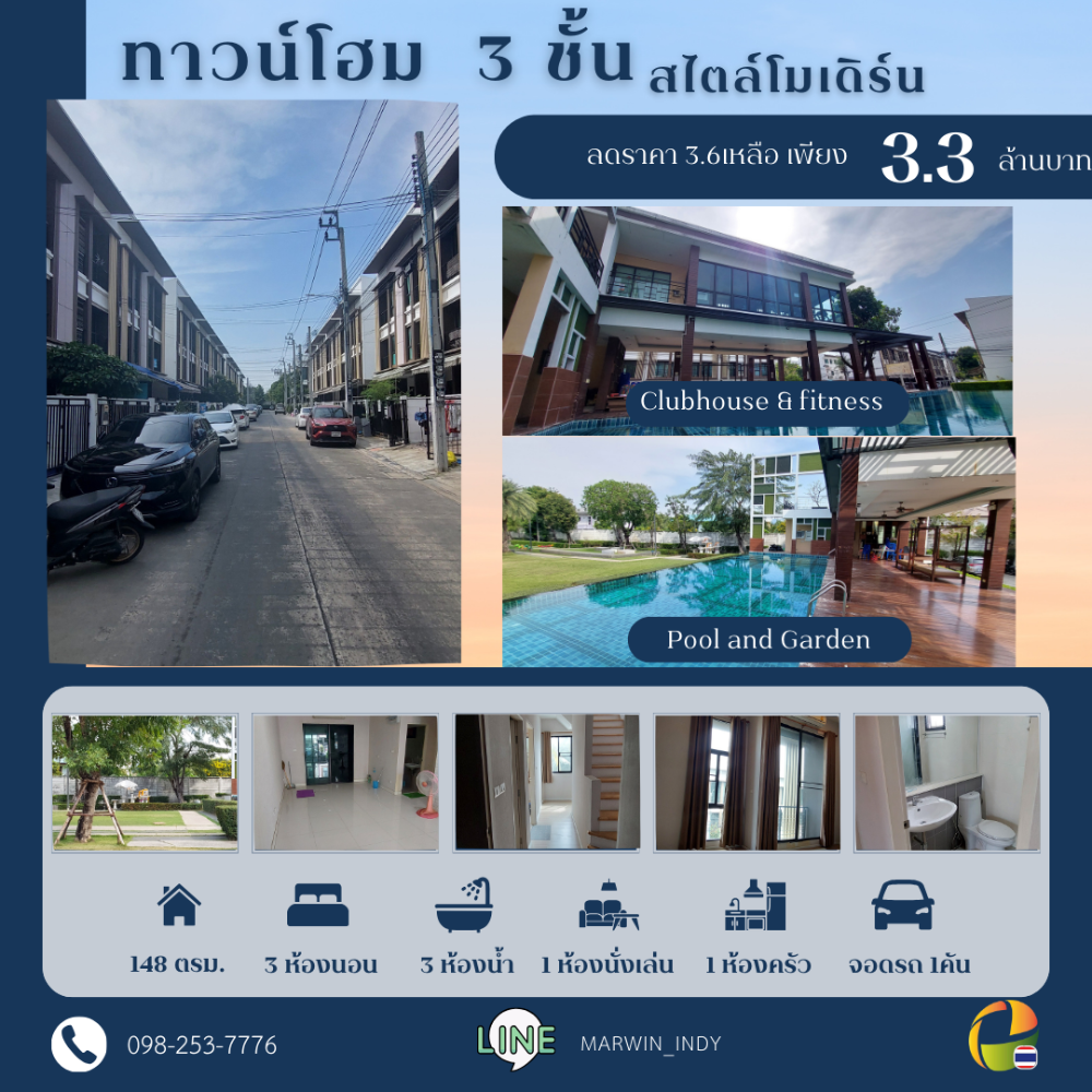 For SaleTownhomeThaphra, Talat Phlu, Wutthakat : Super discount, cheapest sale in the alley, extended and ready to move in, Baan Klang Muang, Kanlapaphruek