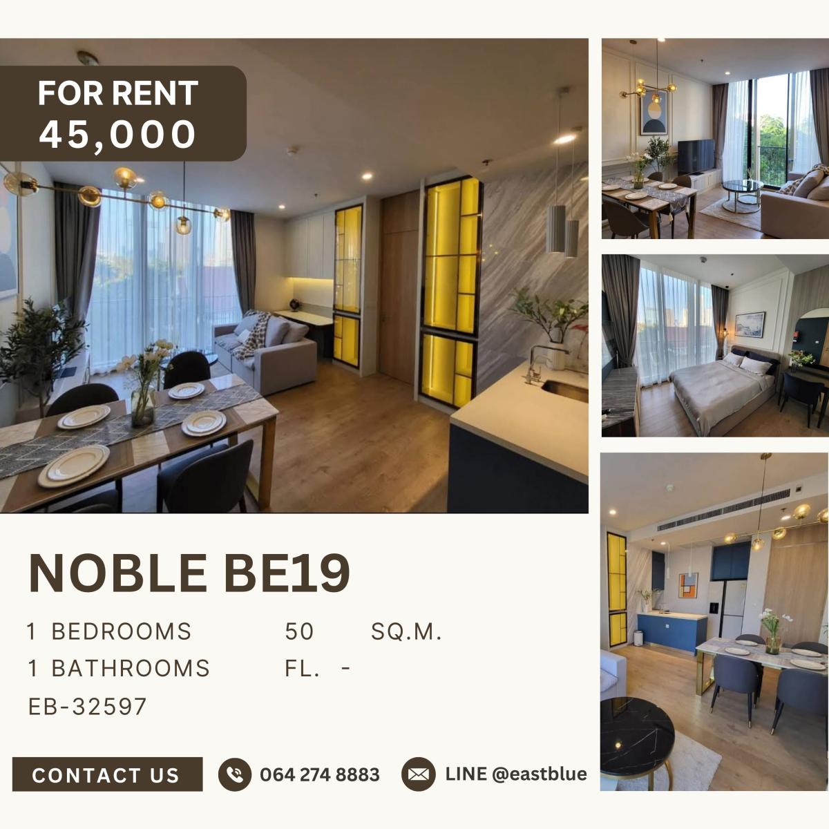 ให้เช่าคอนโดสุขุมวิท อโศก ทองหล่อ : Noble BE19, 1 bed, 45000 per month