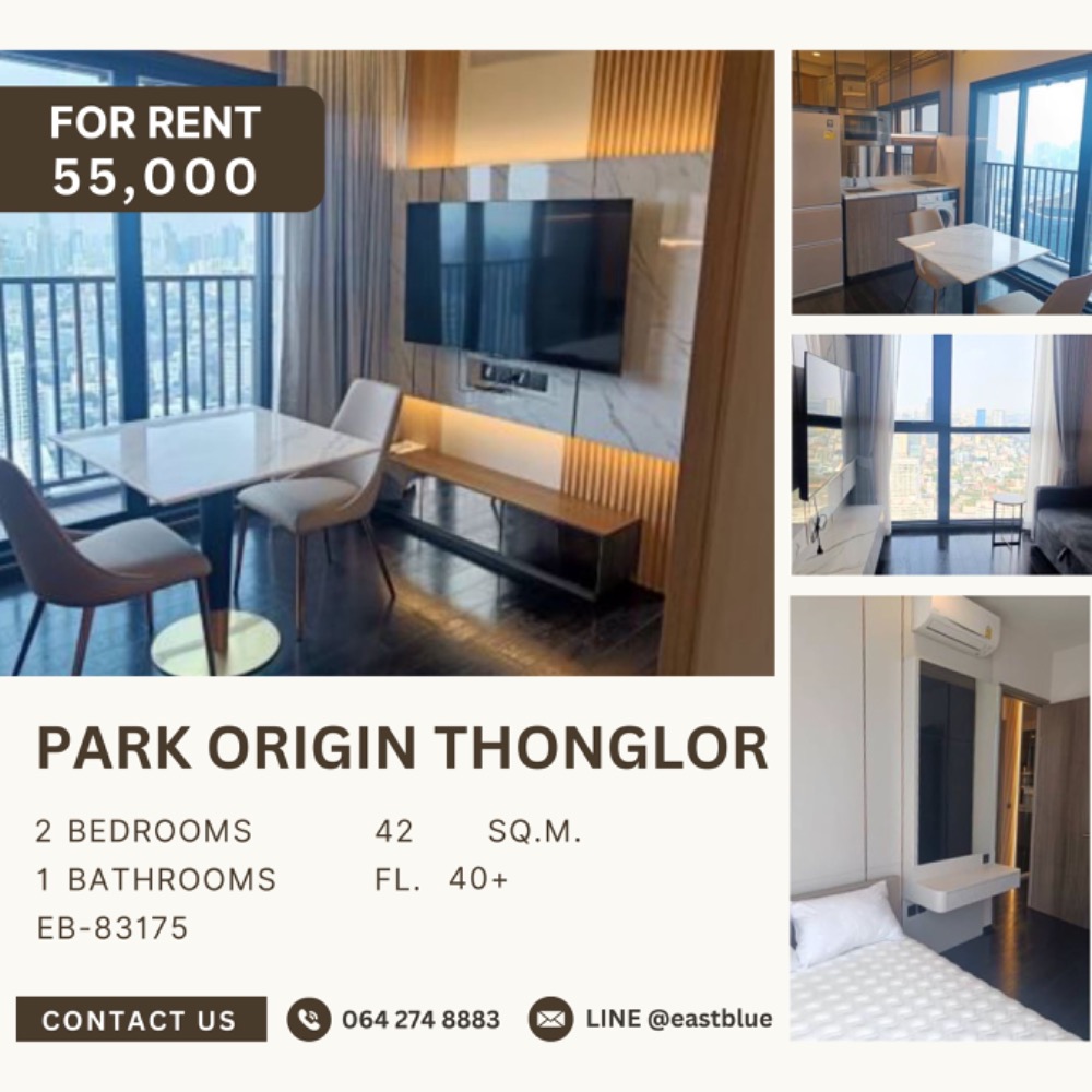 For RentCondoSukhumvit, Asoke, Thonglor : 🔥 Dont miss out on this great discount! 🔥 ​​🏙️ Park Origin Thonglor 📍 2 bedrooms | 1 bathroom | Size 45.5 sq m. 💸 Rent only 55,000 baht/month (Negotiable!)