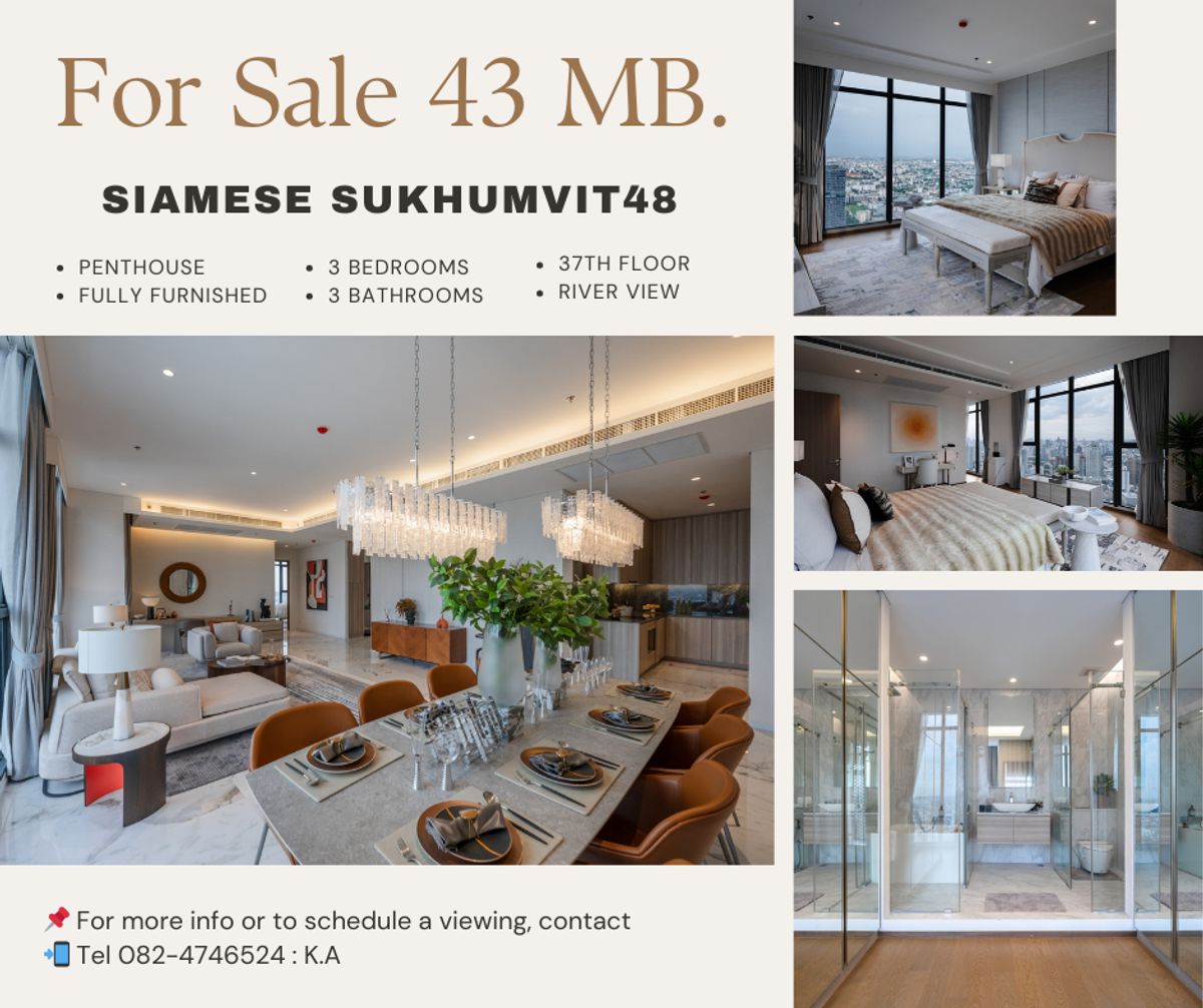 For SaleCondoOnnut, Udomsuk : For Sell‼️ Penthouse Siamese Ramada Branded Residence at Sukhumvit48. Condo with Bang Krachao River view, near BTS On Nut.