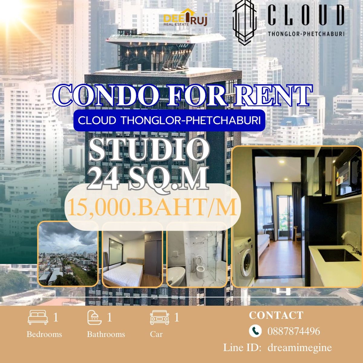 For RentCondoRama9, Petchburi, RCA : Sold ❌For rent FOR RENT 24Sq.m Project~> Condo Cloud Thonglor-Phetchaburi