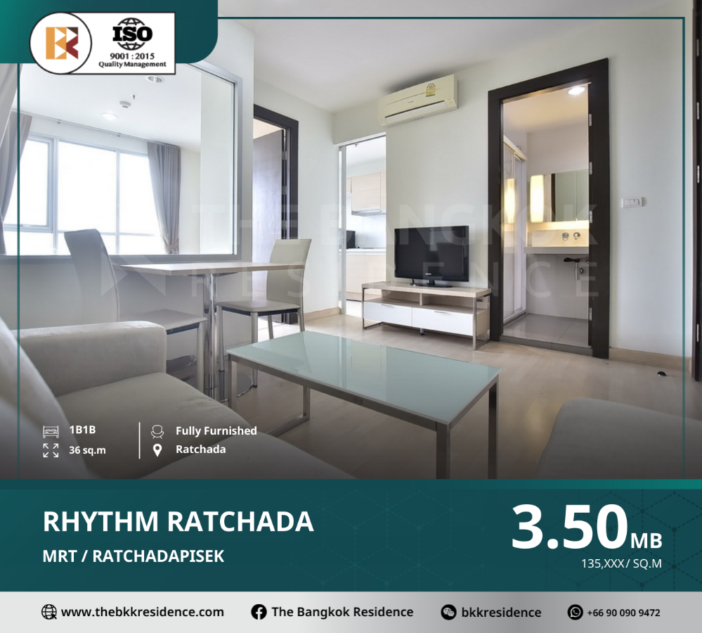 ขายคอนโดรัชดา ห้วยขวาง : RHYTHM Ratchada Fully Furnished, Ready to Move In, Near MRT Ratchadapisek