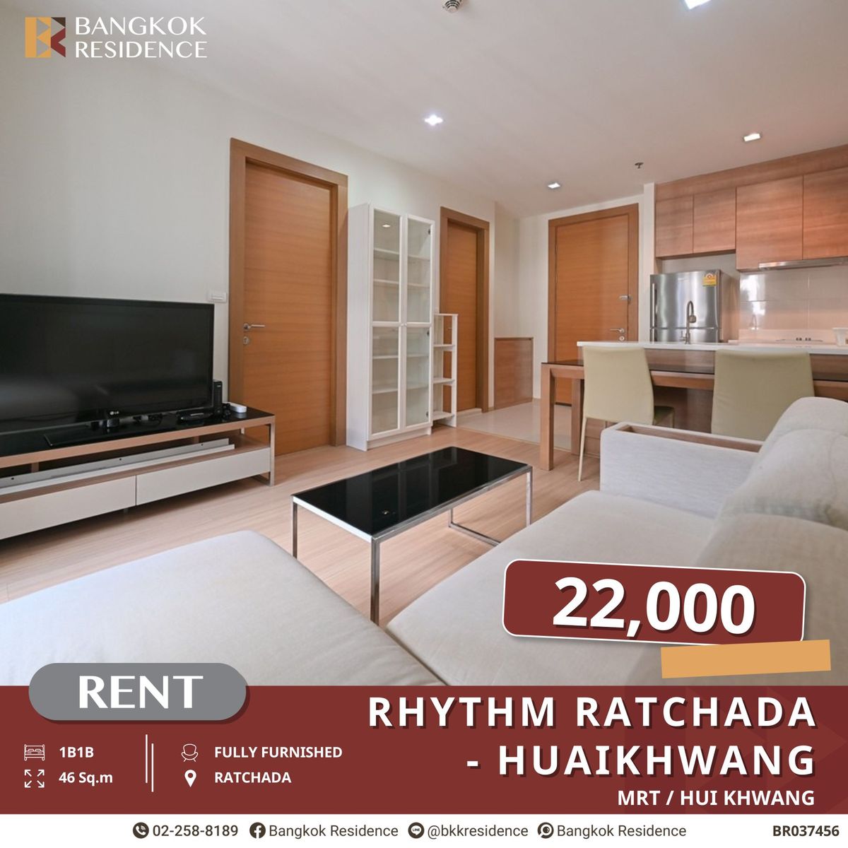 For RentCondoRatchadapisek, Huaikwang, Suttisan : RHYTHM Ratchada-Huaikhwang, Easy Living, Convenient Travel, Near MRT Huai Khwang