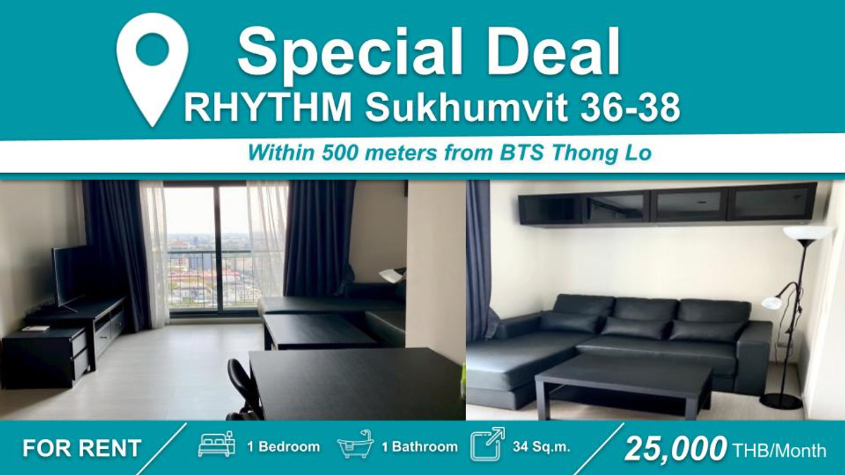 For RentCondoSukhumvit, Asoke, Thonglor : (FOR RENT) RHYTHM Sukhumvit 36-38 I 1-BR, Fully Furnished & Equipped. Near 🚆BTS Thong Lo