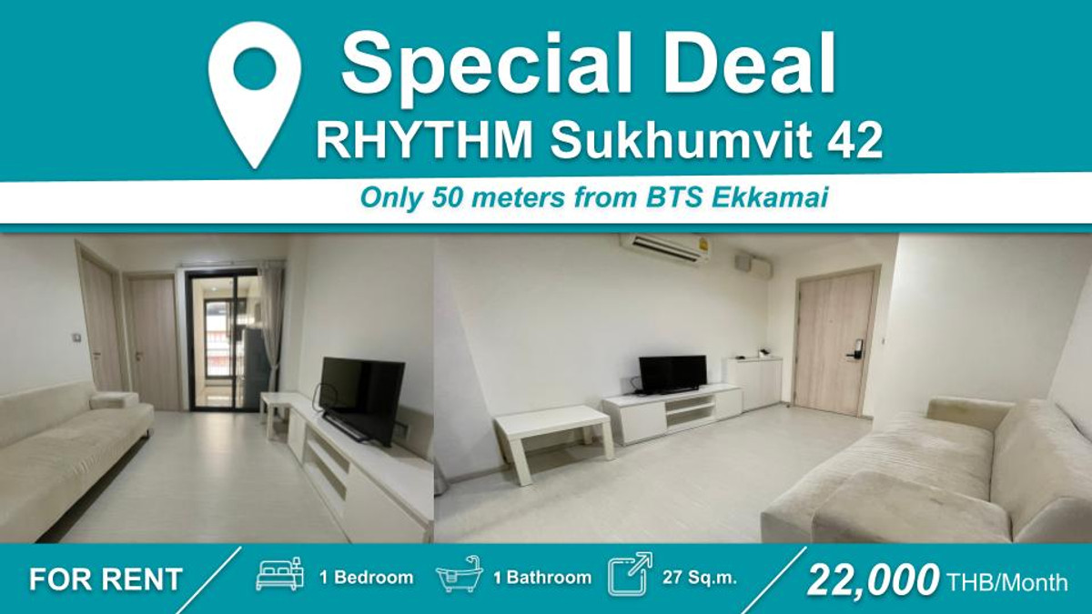 ให้เช่าคอนโดสุขุมวิท อโศก ทองหล่อ : (ปล่อยเช่า) คอนโด RHYTHM 42  I 1-BR ห้องสวย เฟอร์+เครื่องใช้ไฟฟ้าครบ  ใกล้ 🚆BTS  เอกมัย