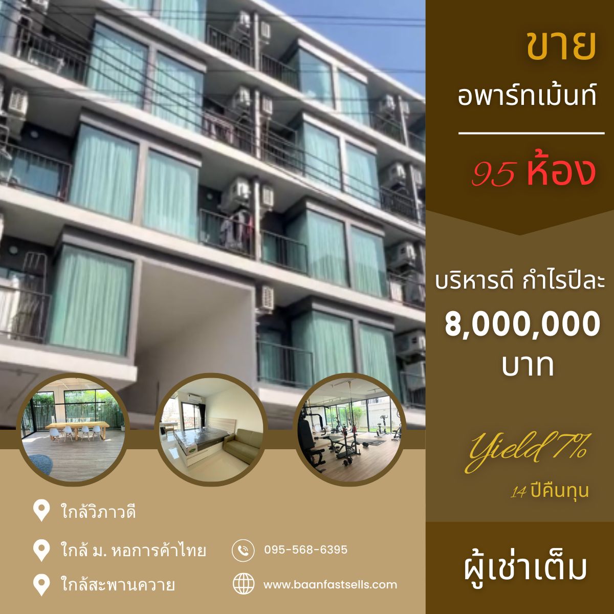 For SaleHotel&Apartment BusinessRatchadapisek, Huaikwang, Suttisan : For Sale: Entire Apartment Building, 95 Rooms Near: University of the Thai Chamber of Commerce, Saphan Khwai, Vibhavadi Rd.