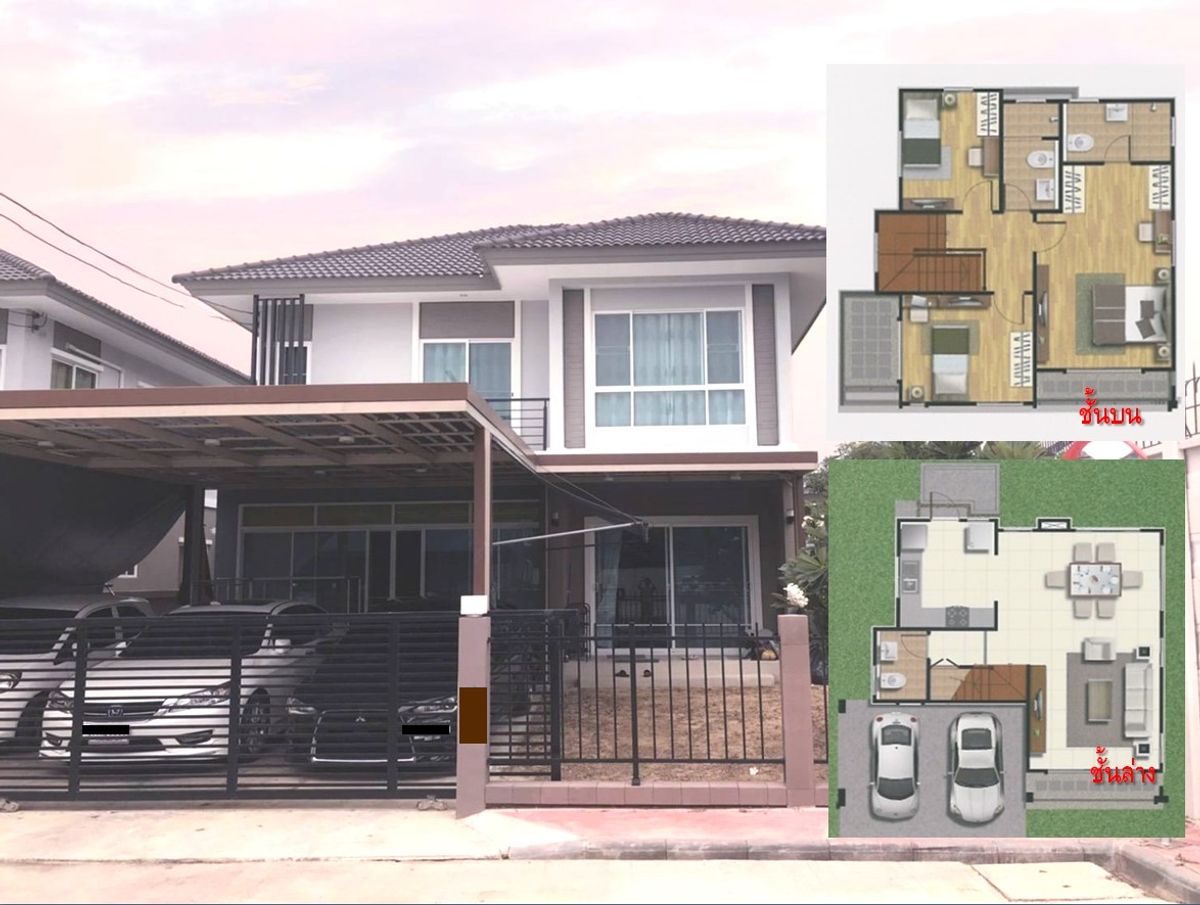 For SaleHousePathum Thani,Rangsit, Thammasat : ✅✅Urgent sale!!! Single house, The Plant Light, Tiwanon-Rangsit, 64.5 sq m., 3 bedrooms, 3 bathrooms