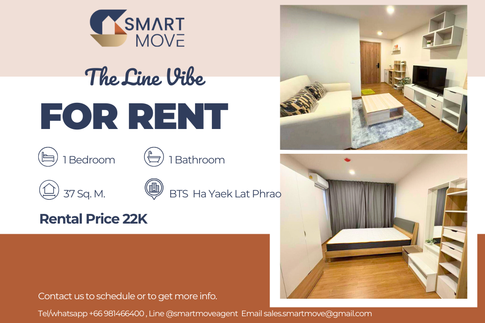 For RentCondoLadprao, Central Ladprao : 🔥FOR RENT !! 🔥Code C20250100065..........The Line Vibe, 1 bedroom, 1 bathroom, high floor 28+, furnished, ready to move in📢📢📢