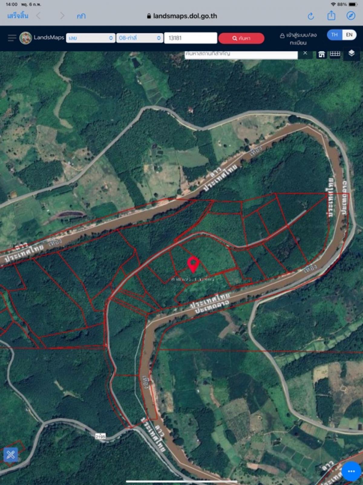 ขายที่ดินเลย : ขายที่ดิน 28 ไร่ ติดแม่เหือง มองเห็นวิวฝั่งลาว หาดพระ หนองผือ ท่าลี่ เลย